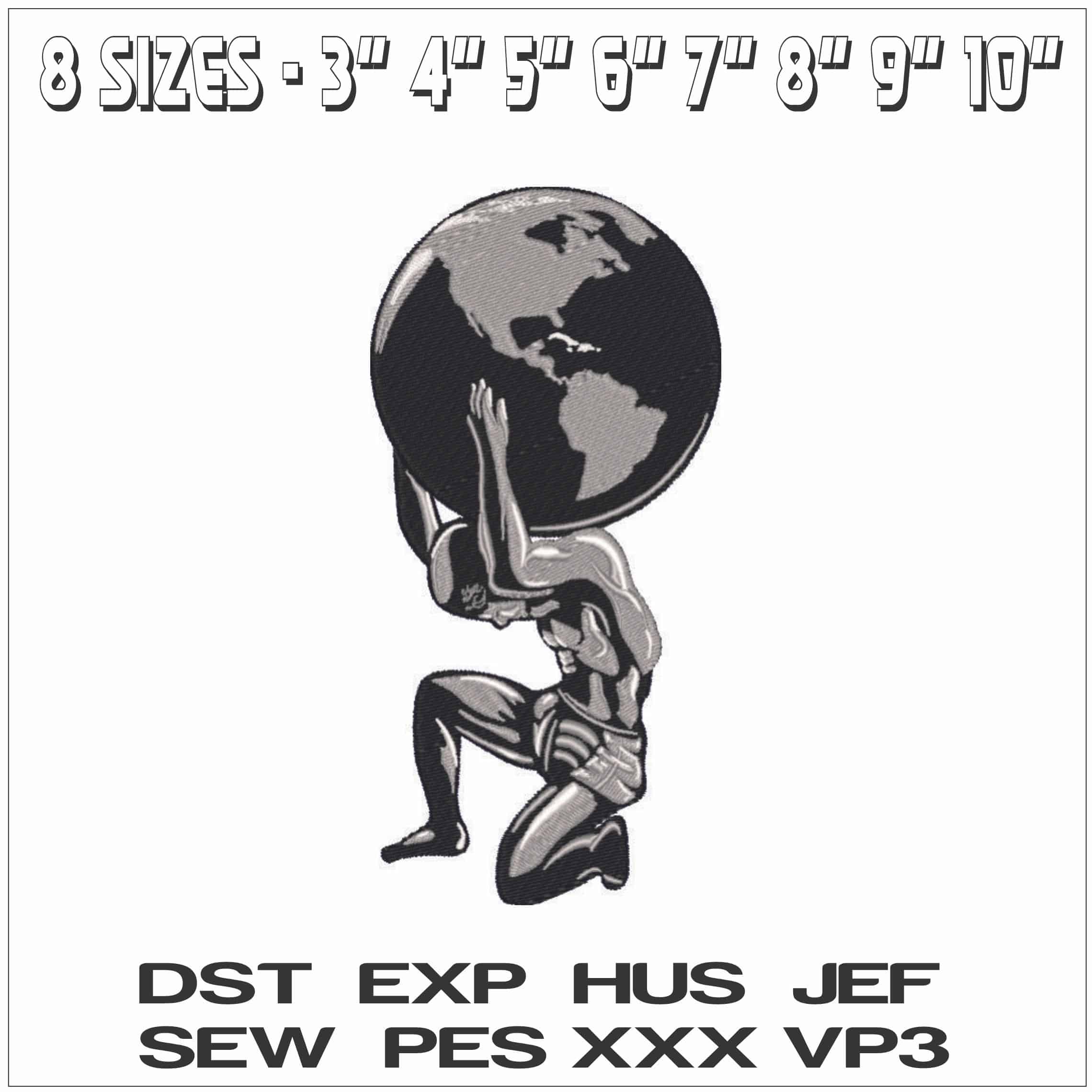 Atlas Holding the World-Elegant embroidery design file - instant download — view 2