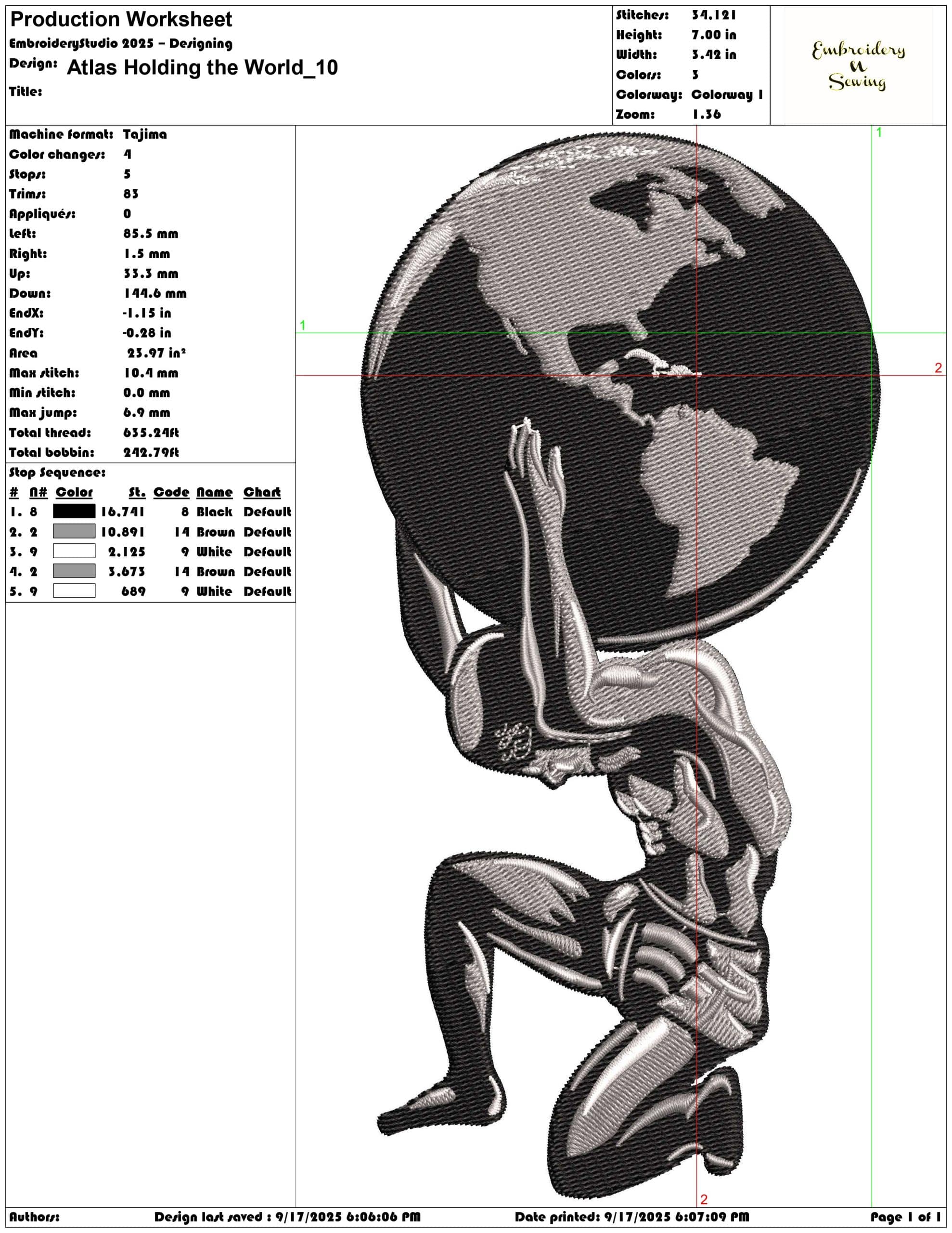 Atlas Holding the World-Elegant embroidery design file - instant download — view 3