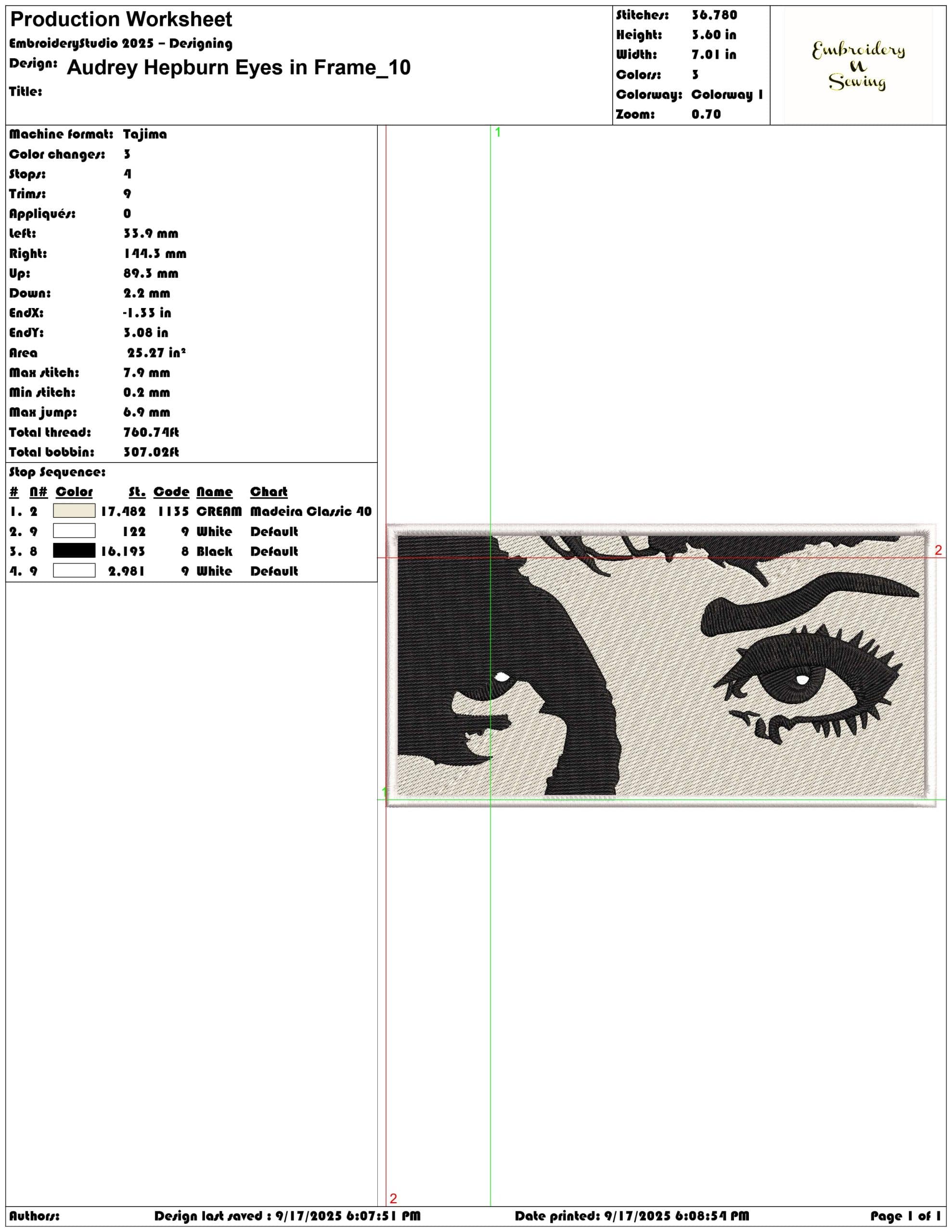 Audrey Hepburn Eyes in Frame-Elegant embroidery design file - instant download — view 3