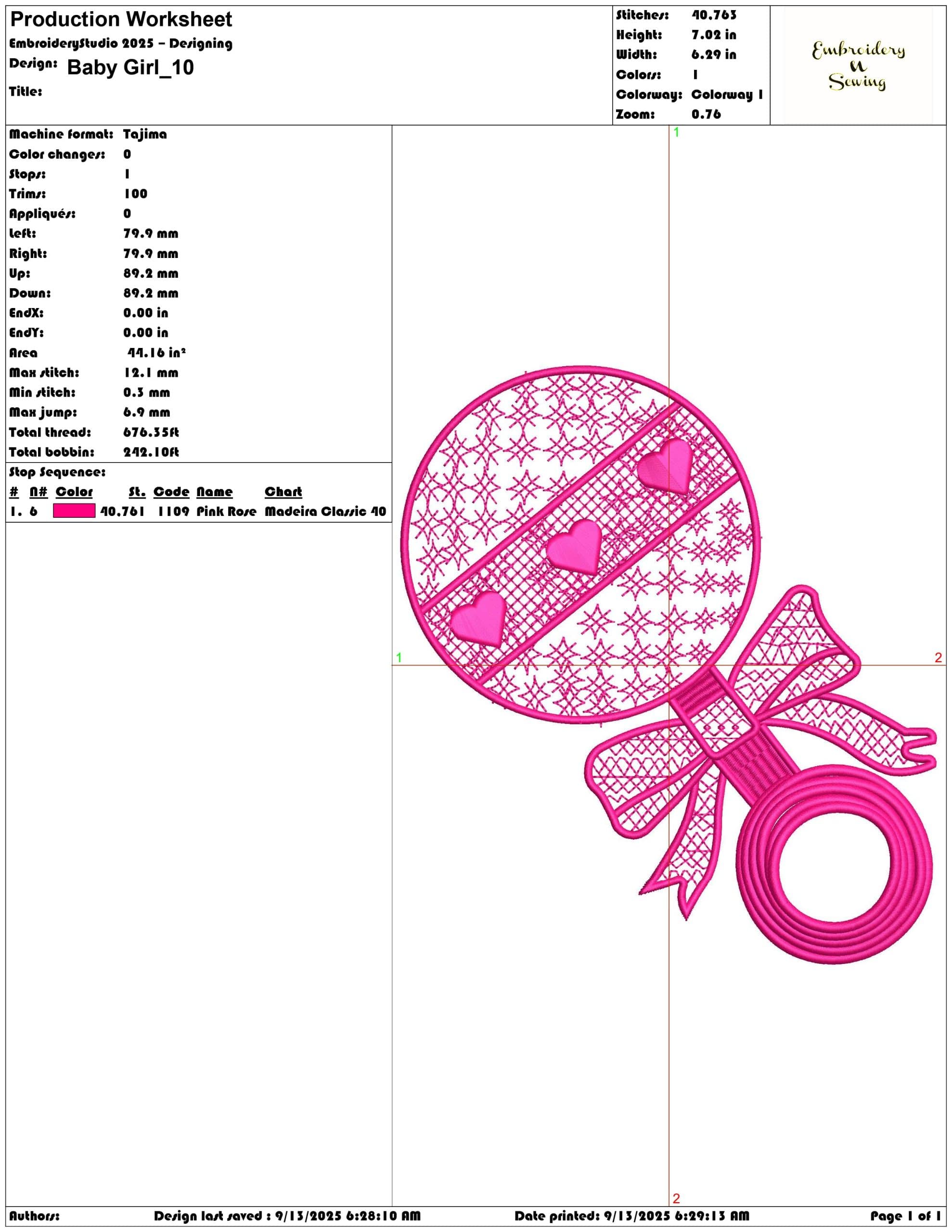 Baby Girl-Elegant embroidery design file - instant download — view 3