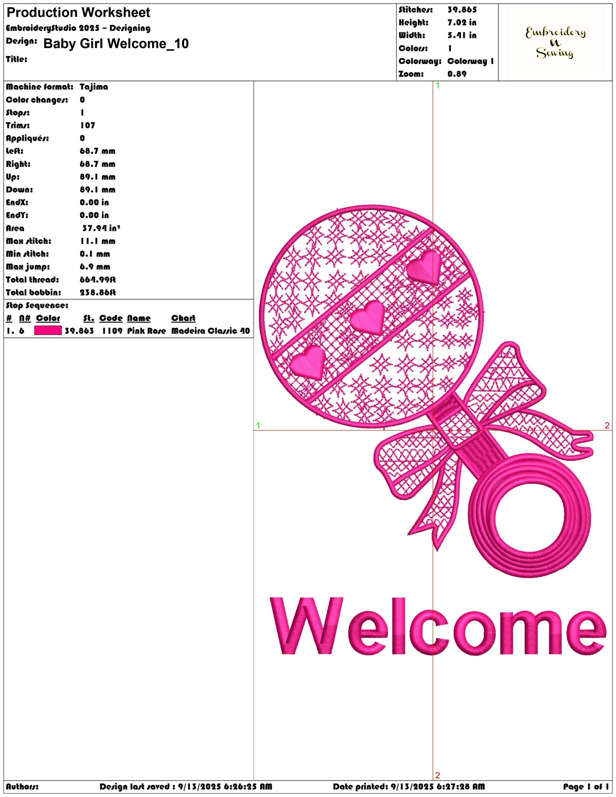 Baby Girl Welcome-Elegant embroidery design file - instant download — view 3
