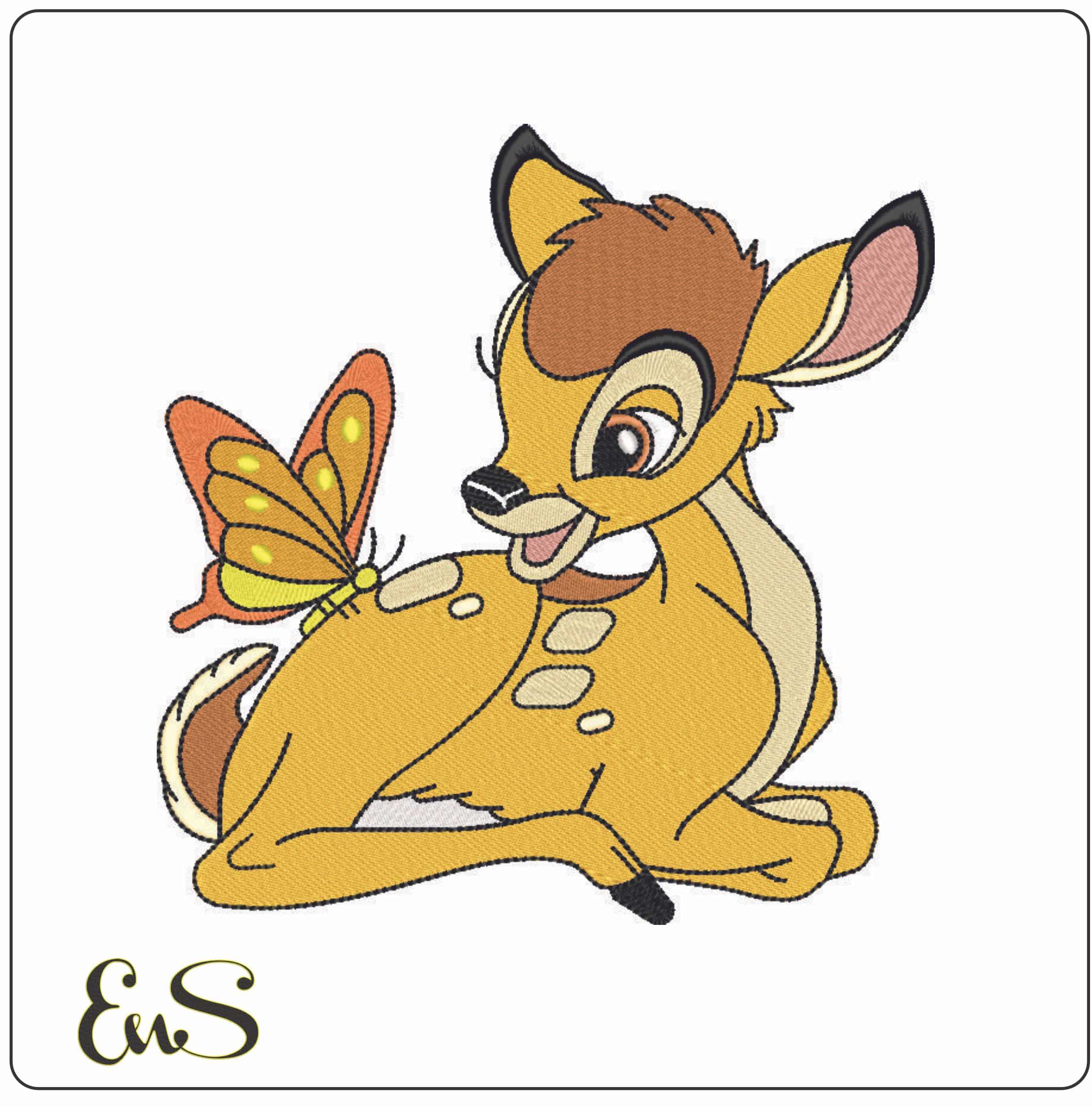Bambi with a Butterfly-Elegant embroidery design file - instant download