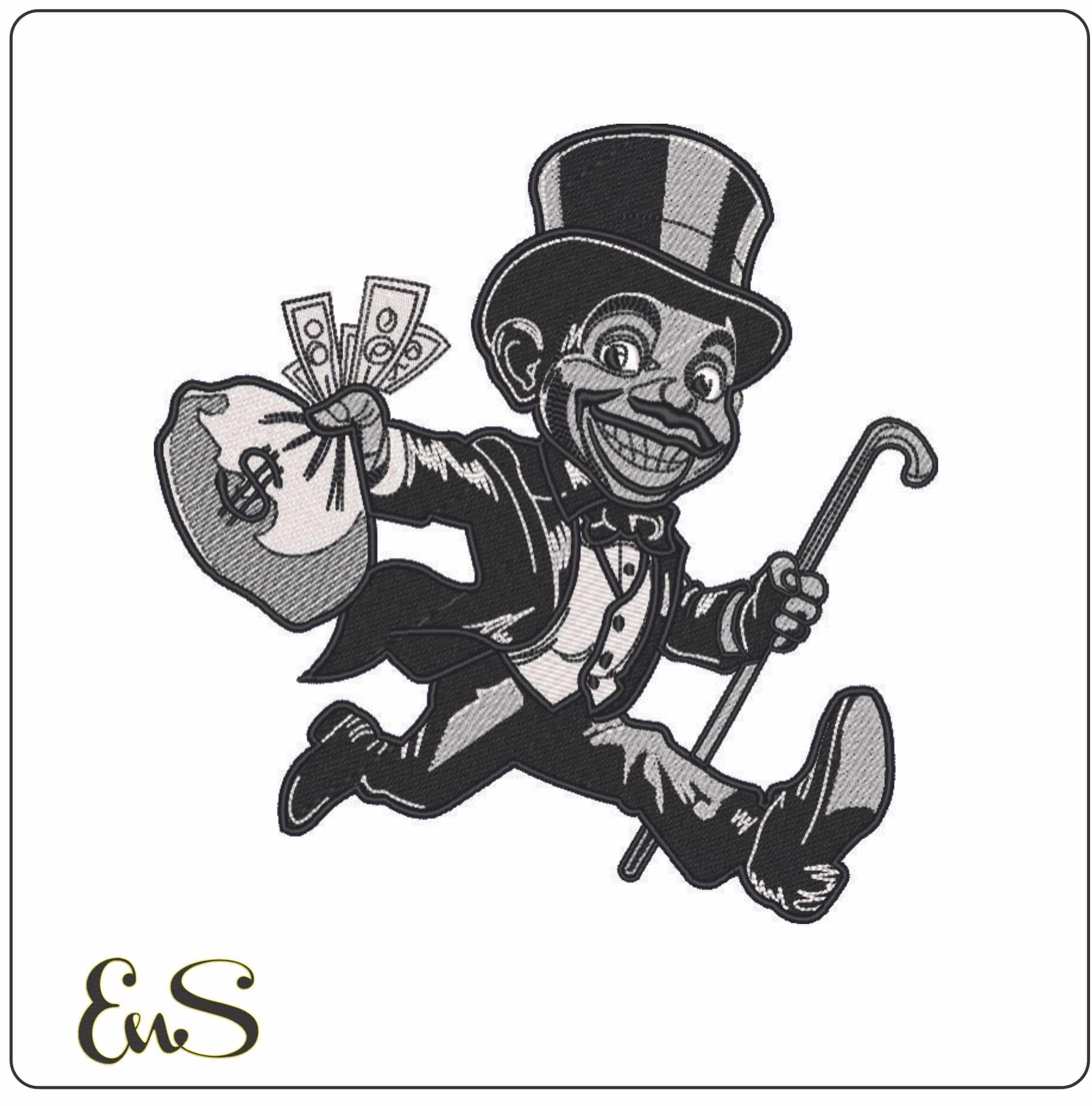 Banker with Money Running-Elegant embroidery design file - instant download