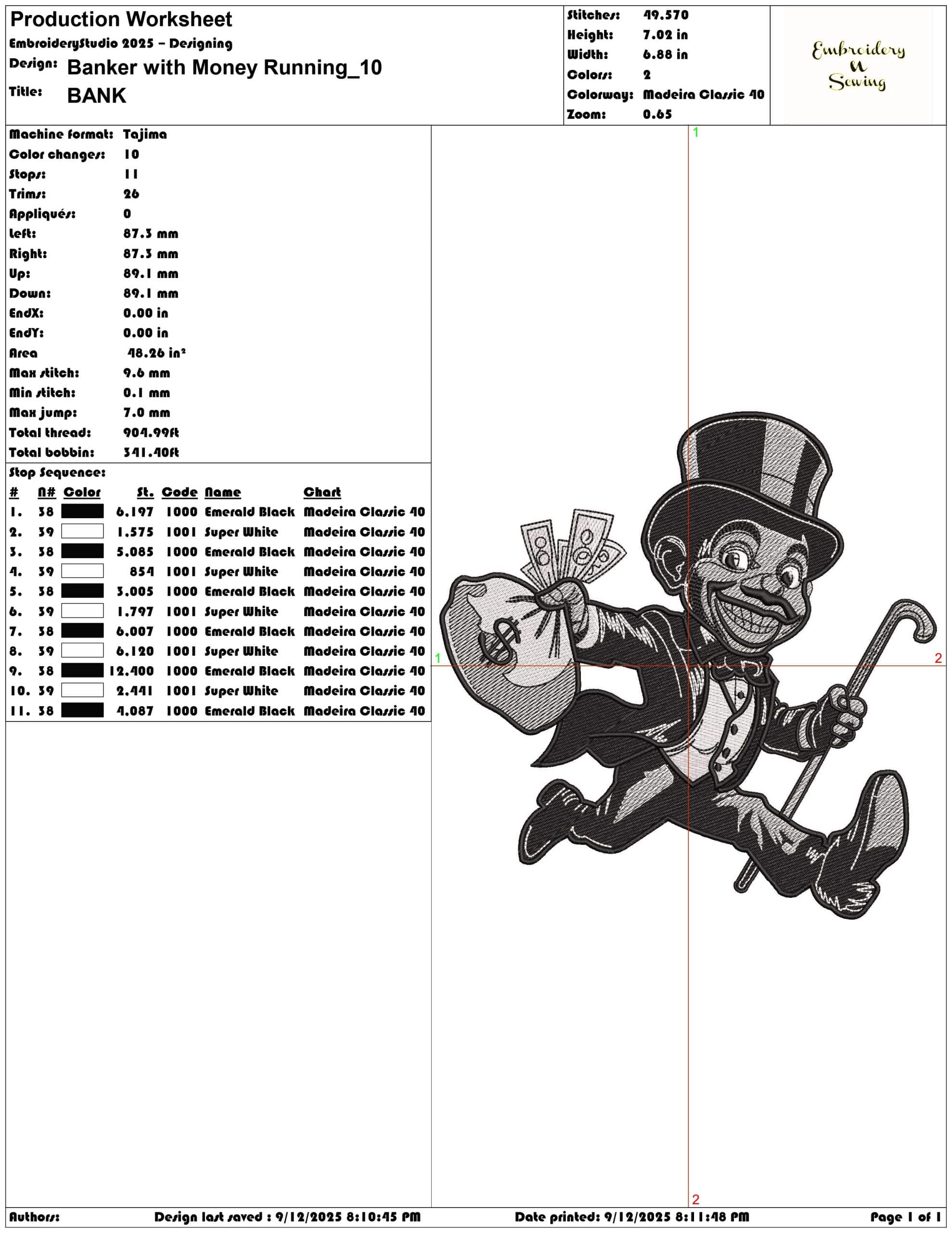 Banker with Money Running-Elegant embroidery design file - instant download — view 3