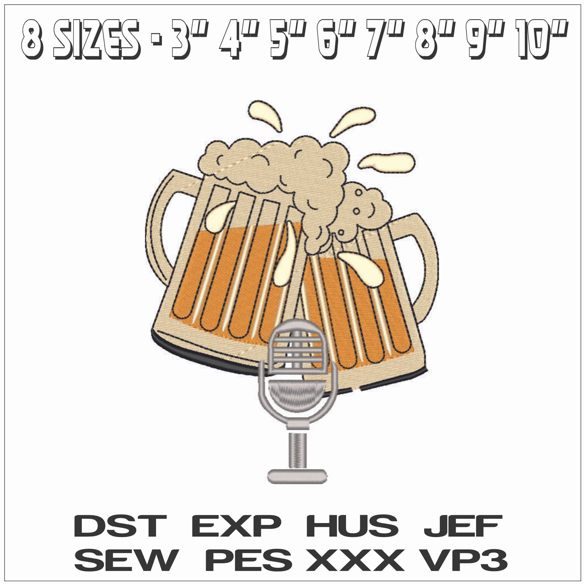 Beers and Microphone-Elegant embroidery design file - instant download — view 2