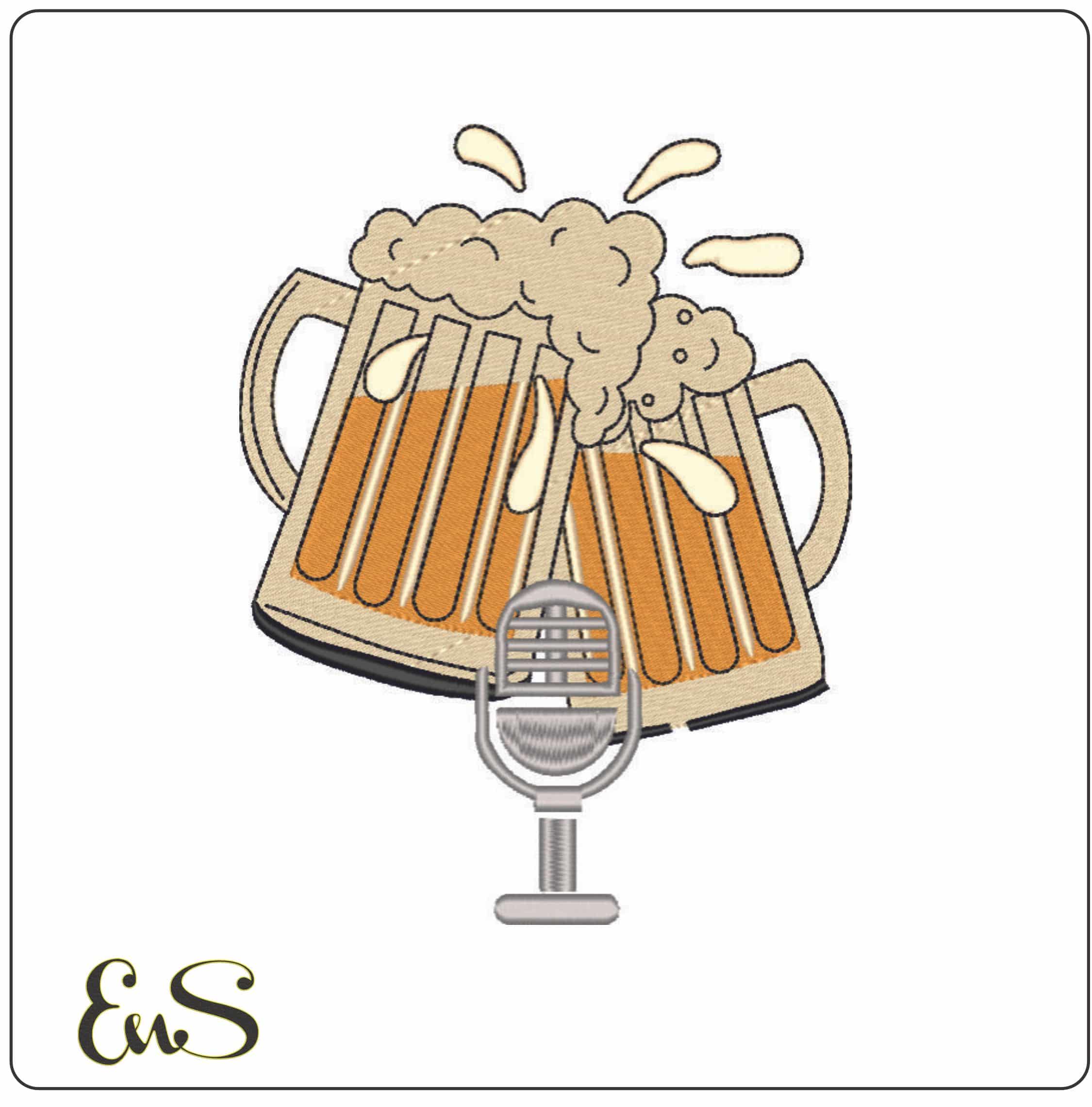 Beers and Microphone-Elegant embroidery design file - instant download