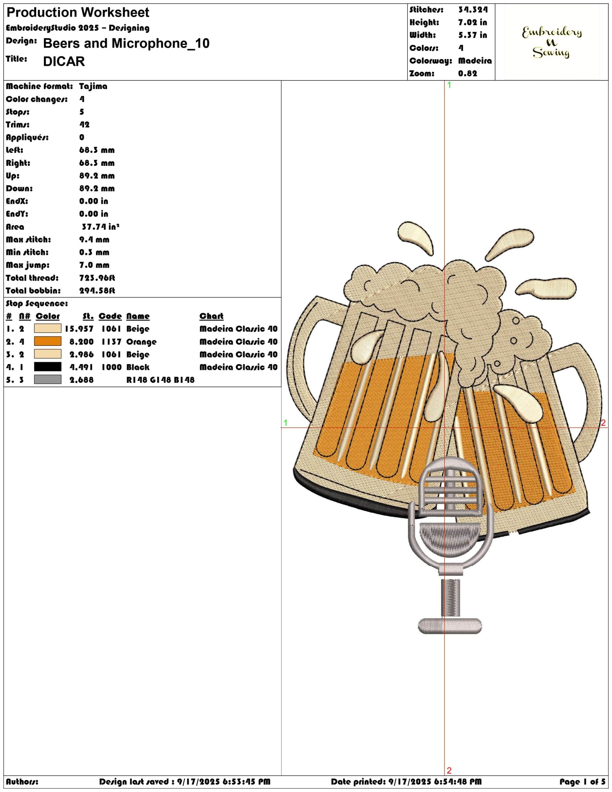 Beers and Microphone-Elegant embroidery design file - instant download — view 3