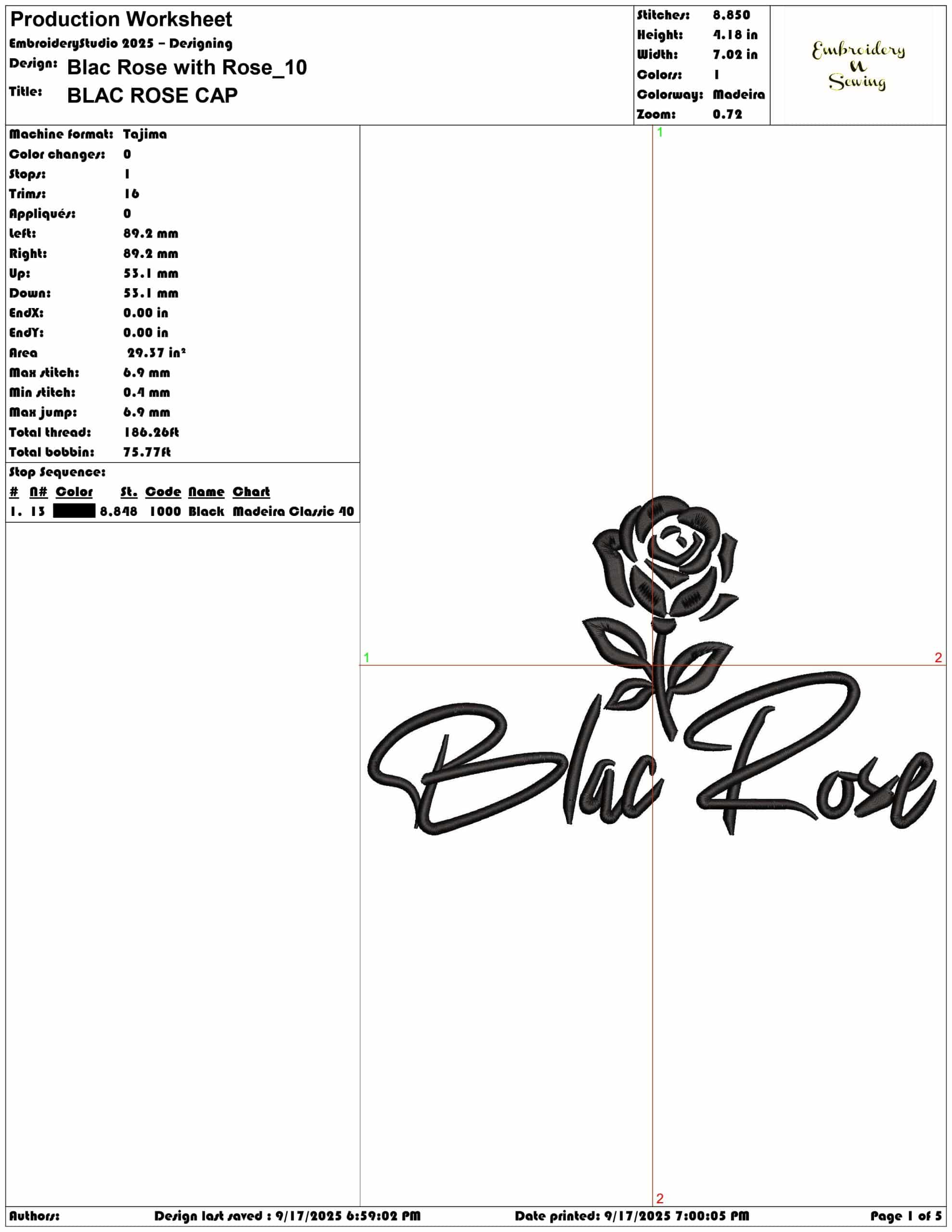 Blac Rose with Rose-Elegant embroidery design file - instant download — view 3