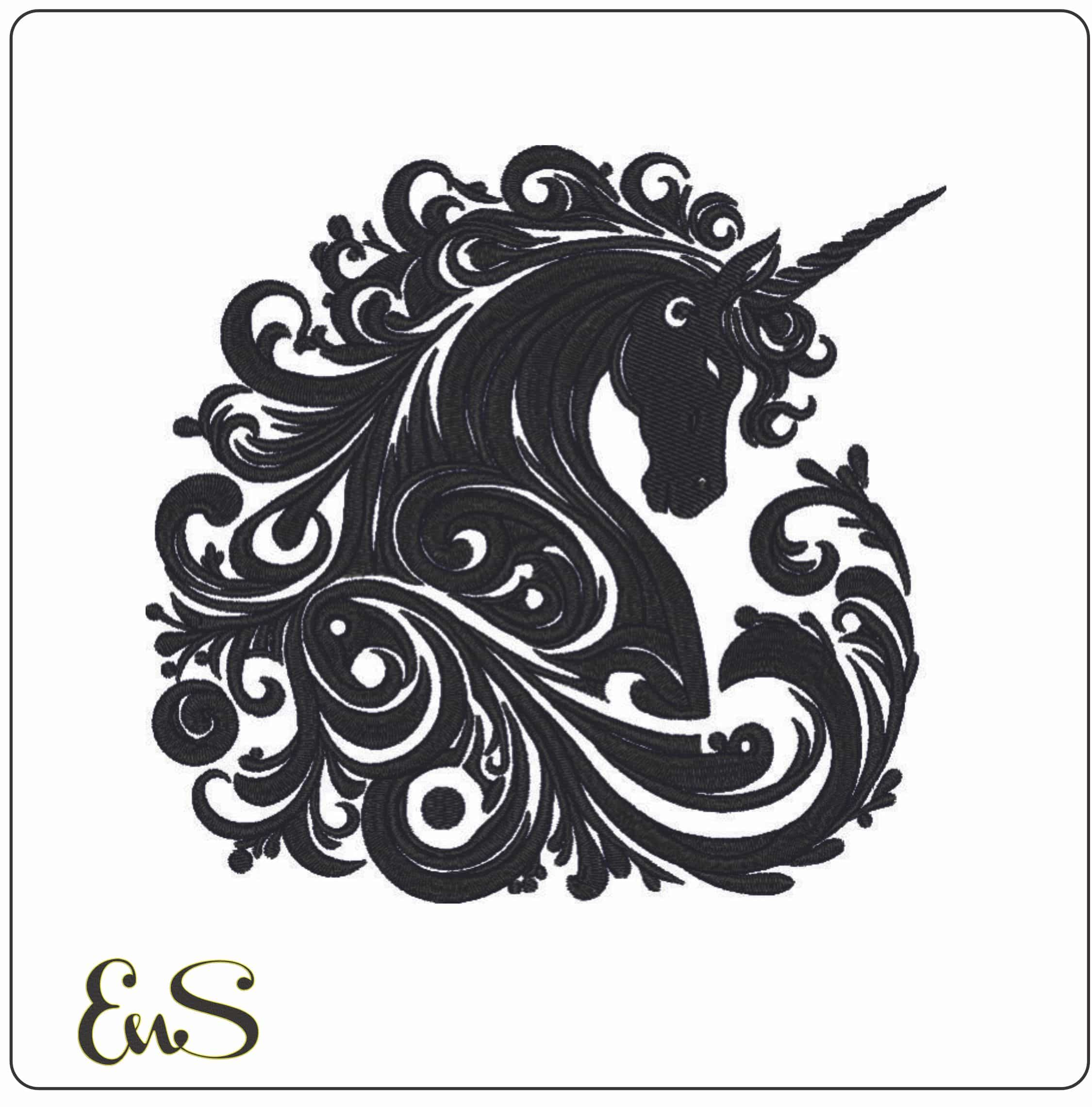 Black Flat Unicorn-Elegant embroidery design file - instant download