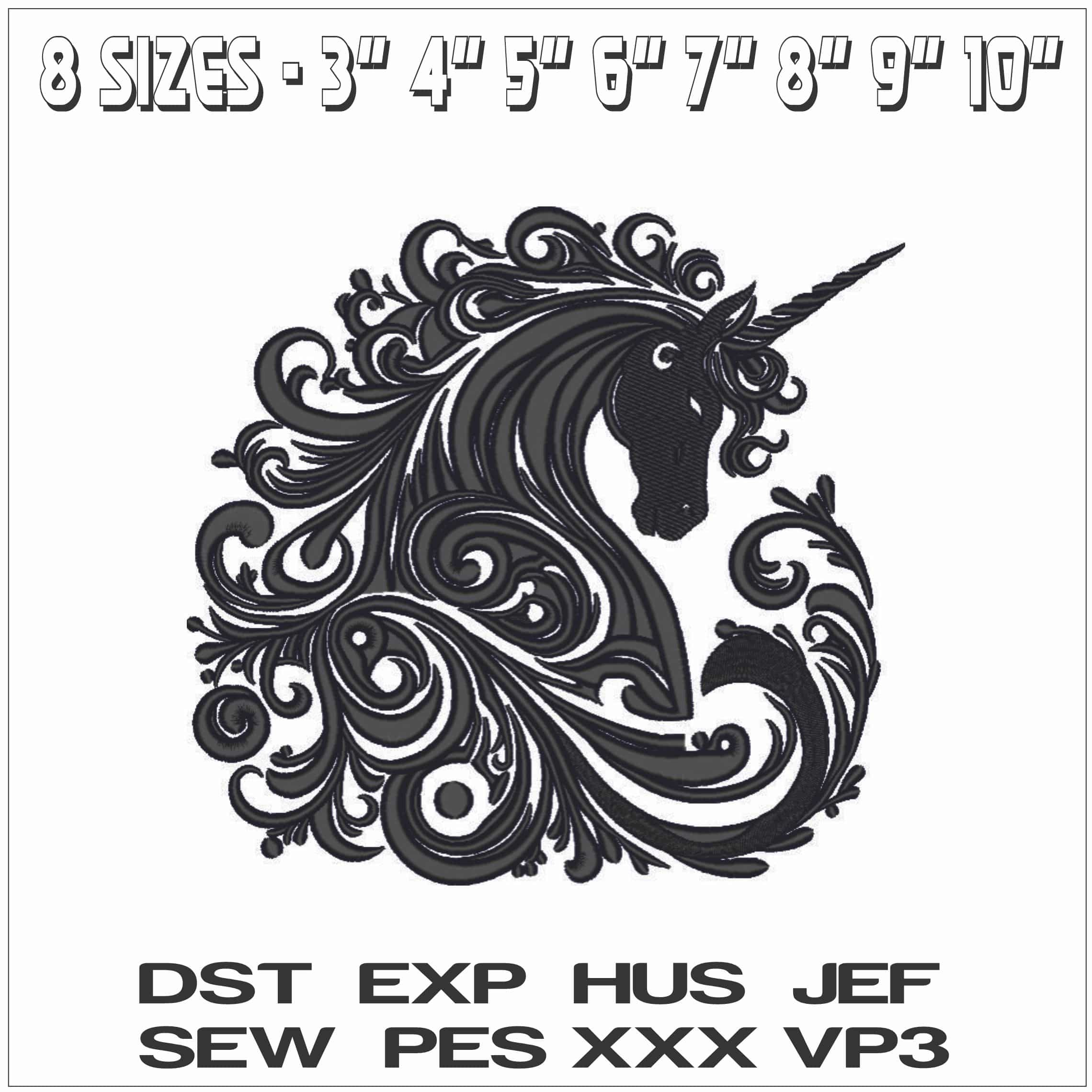 Black Satin Unicorn-Elegant embroidery design file - instant download — view 2