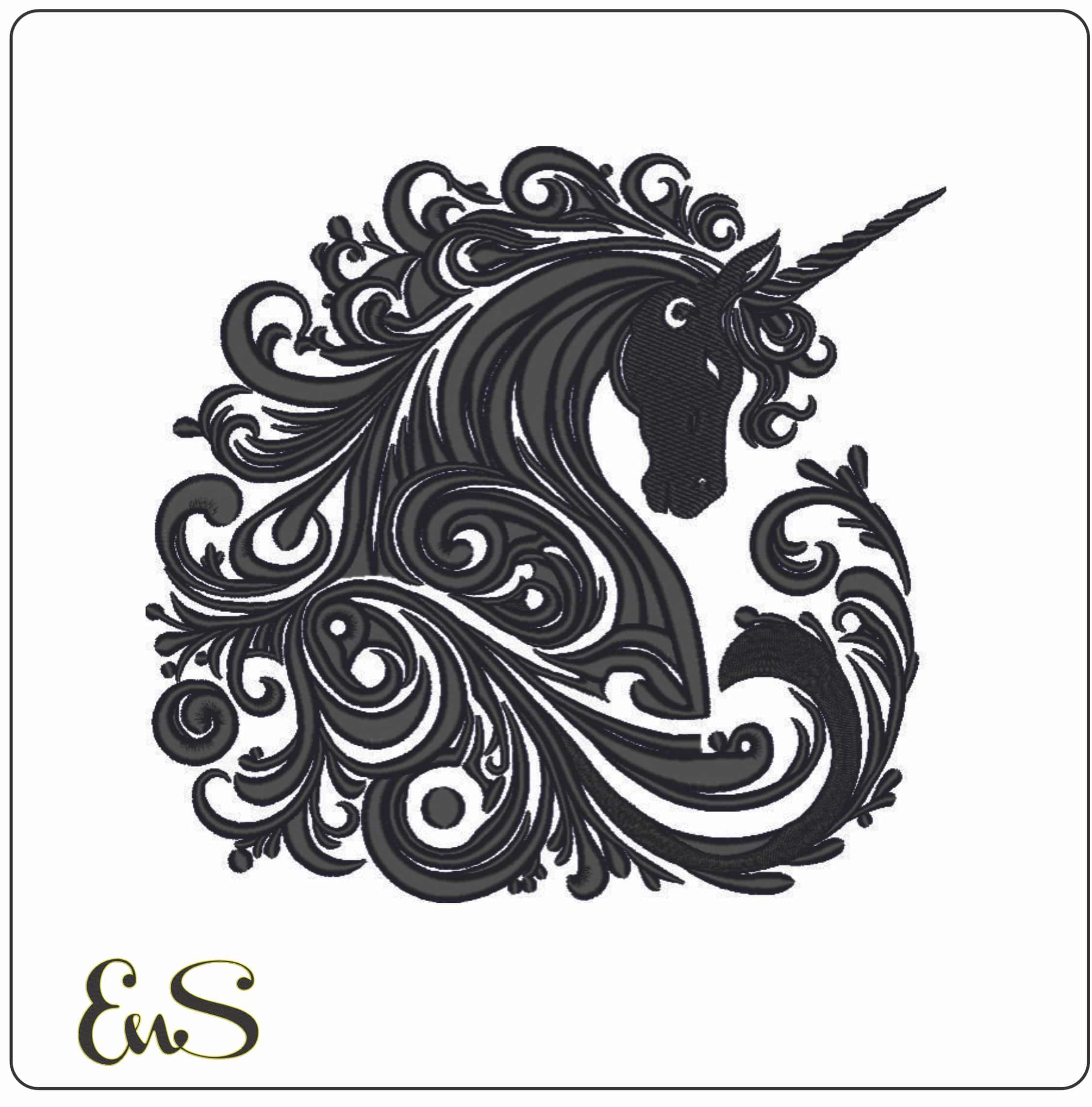 Black Satin Unicorn-Elegant embroidery design file - instant download
