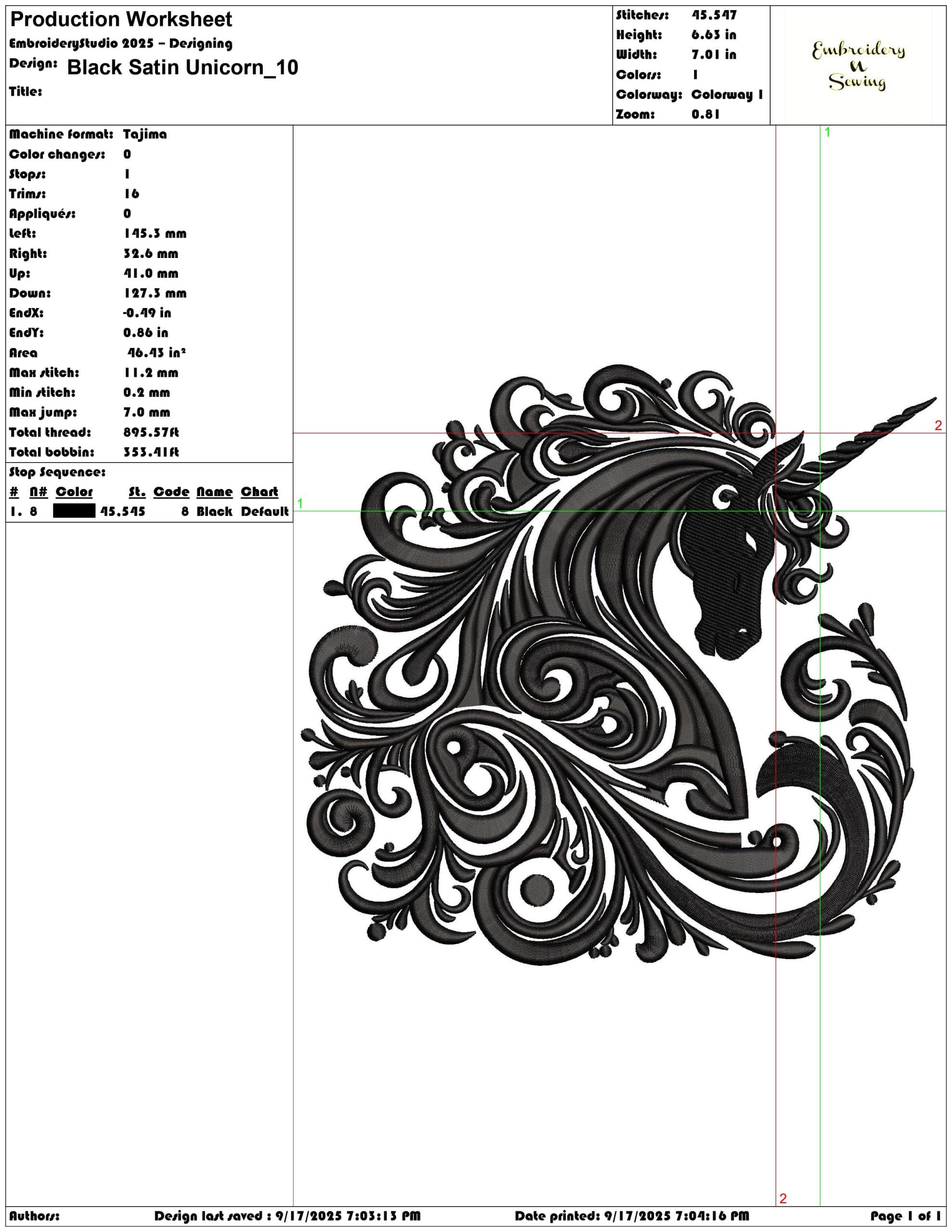 Black Satin Unicorn-Elegant embroidery design file - instant download — view 3