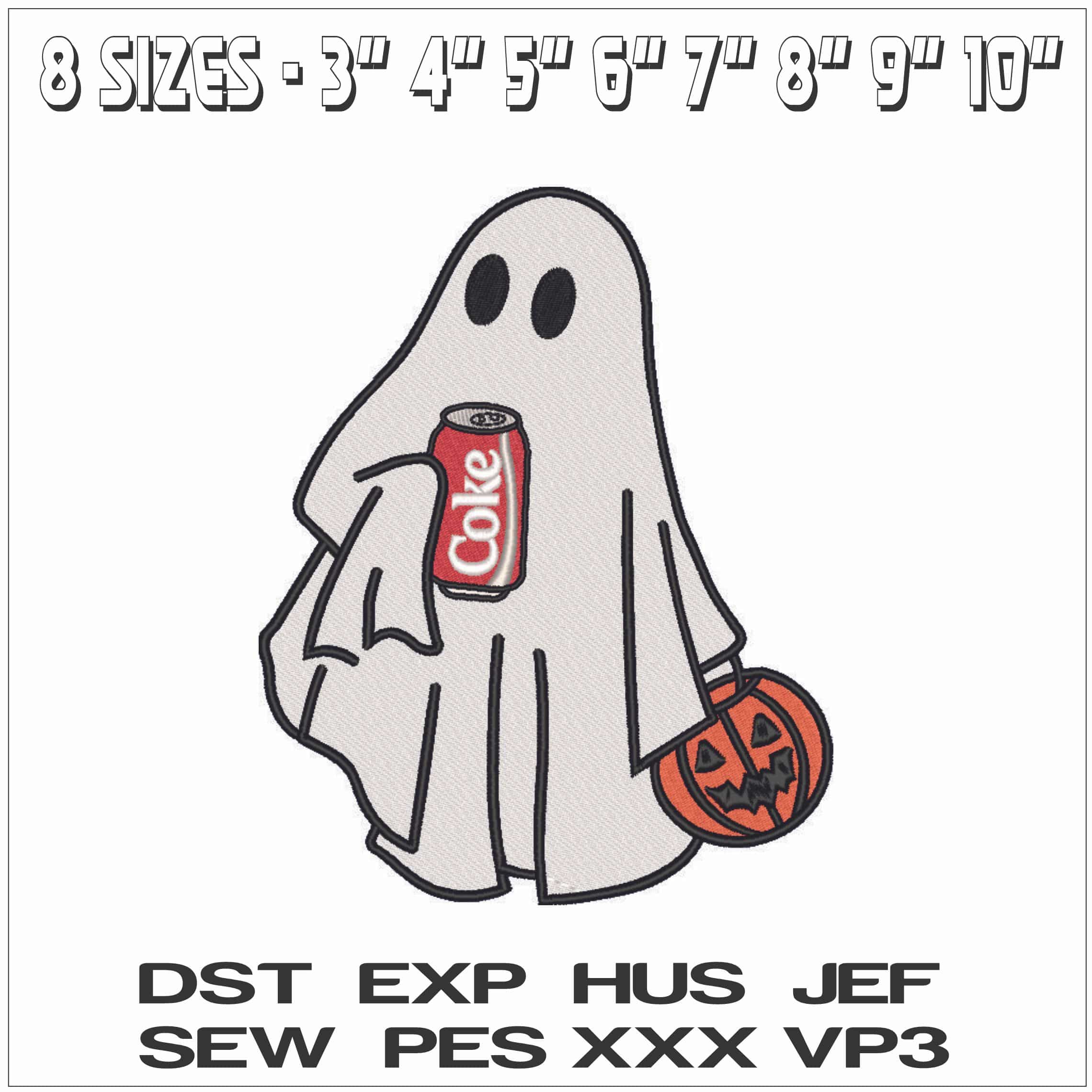 Boo Ghost with Coke-Elegant embroidery design file - instant download — view 2