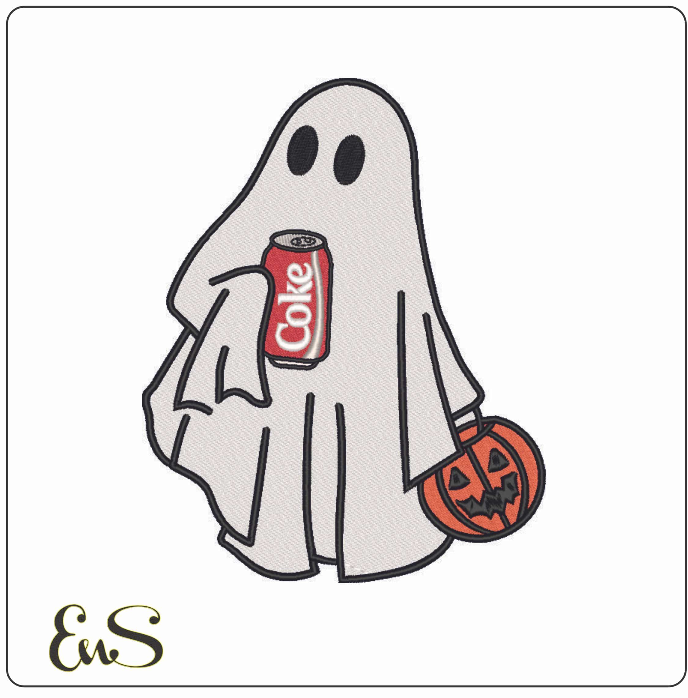 Boo Ghost with Coke-Elegant embroidery design file - instant download