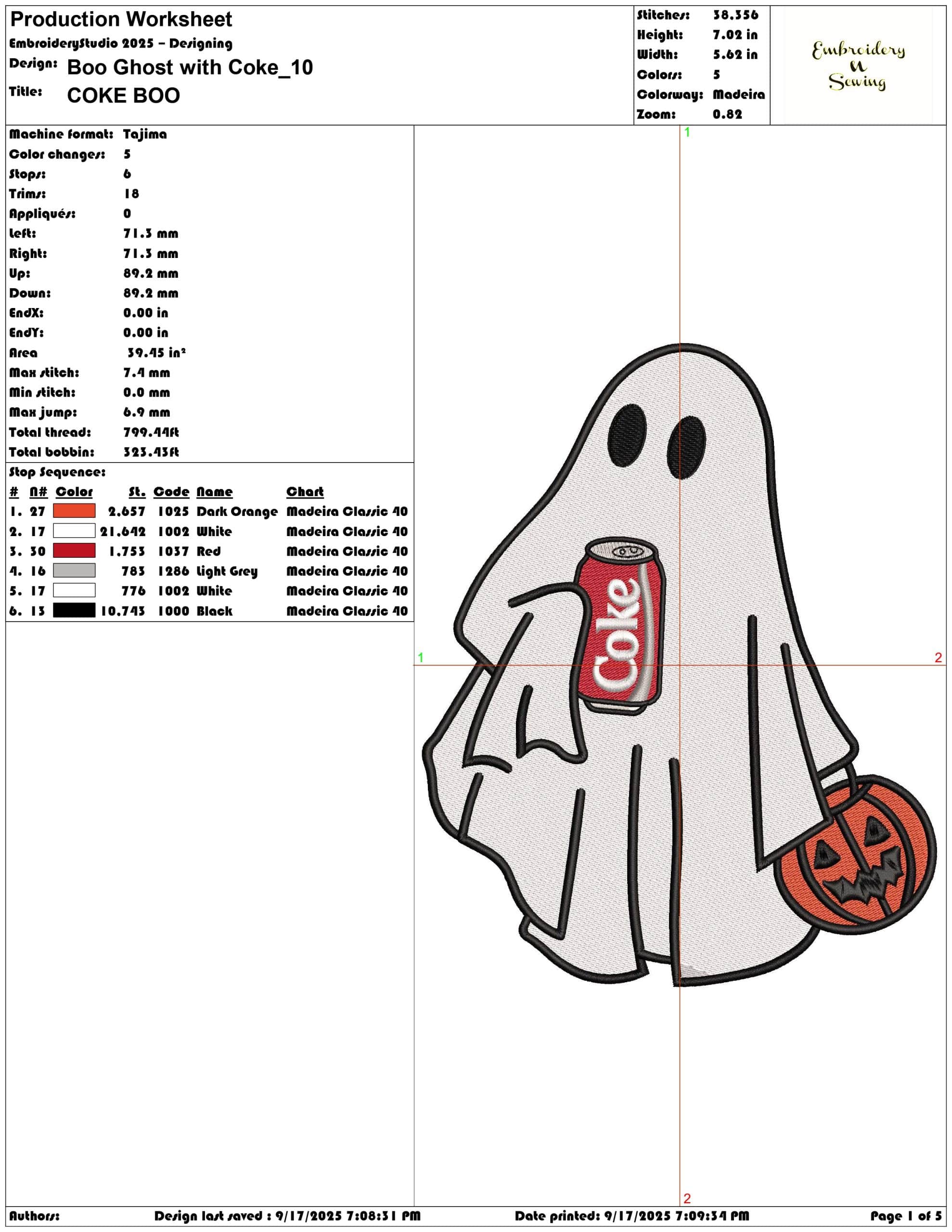 Boo Ghost with Coke-Elegant embroidery design file - instant download — view 3