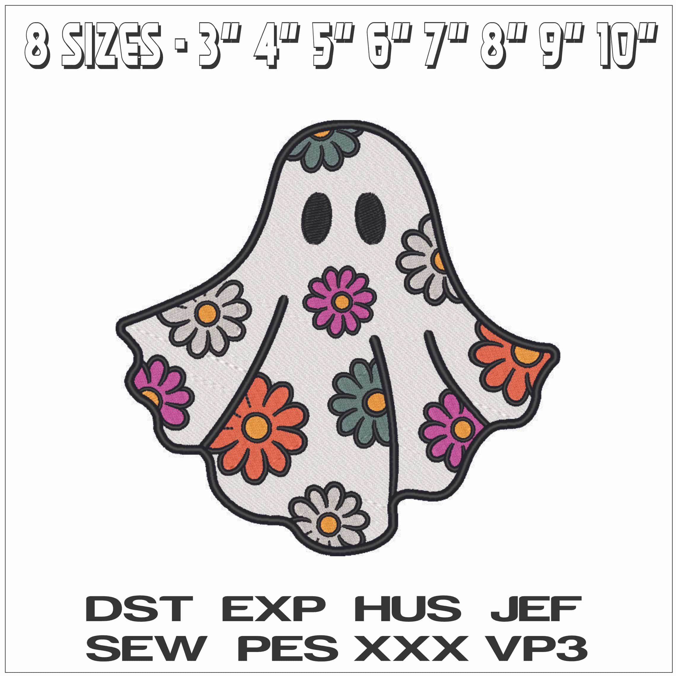 Boo Ghost with Flowers-Elegant embroidery design file - instant download — view 2