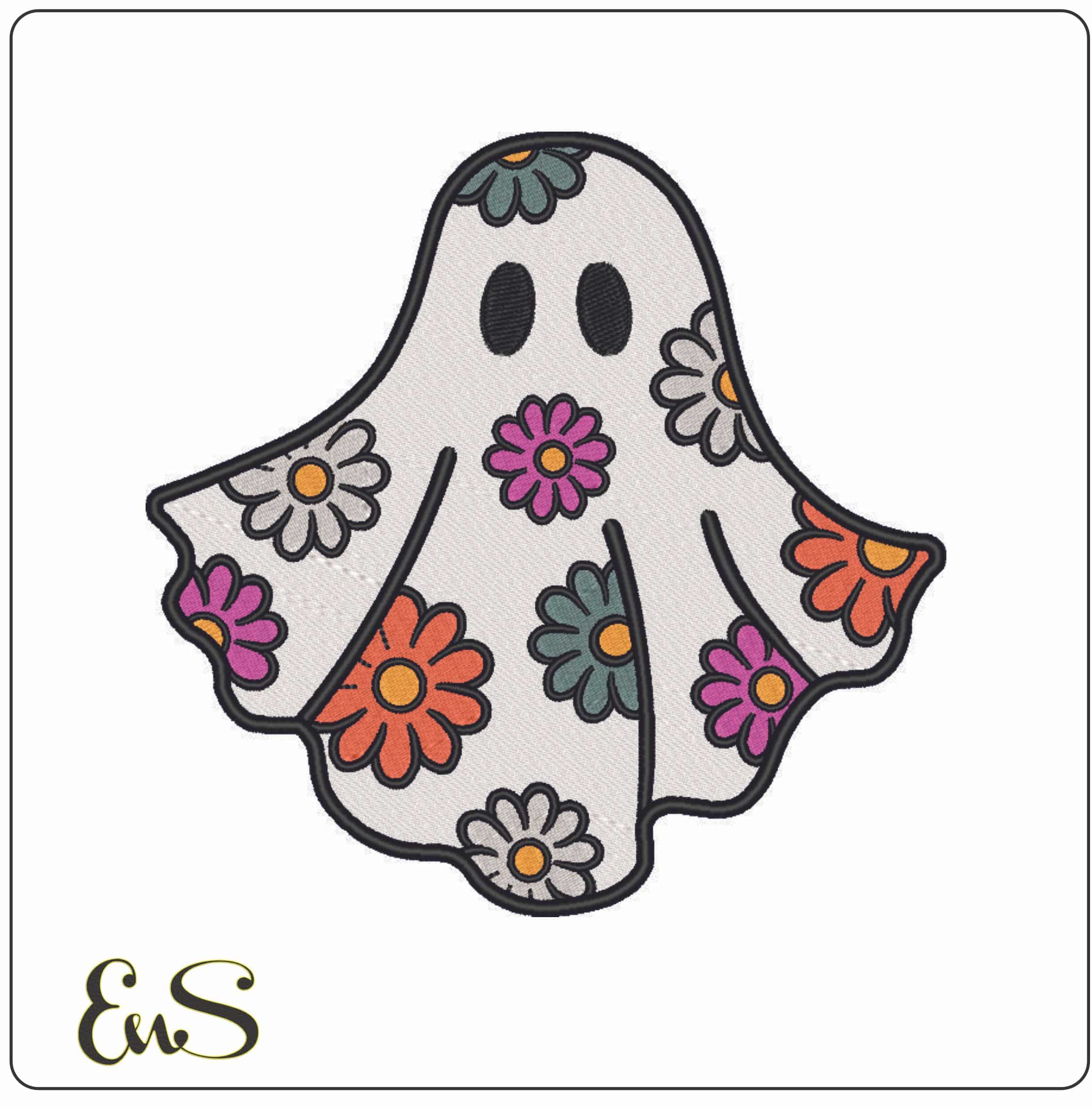 Boo Ghost with Flowers-Elegant embroidery design file - instant download