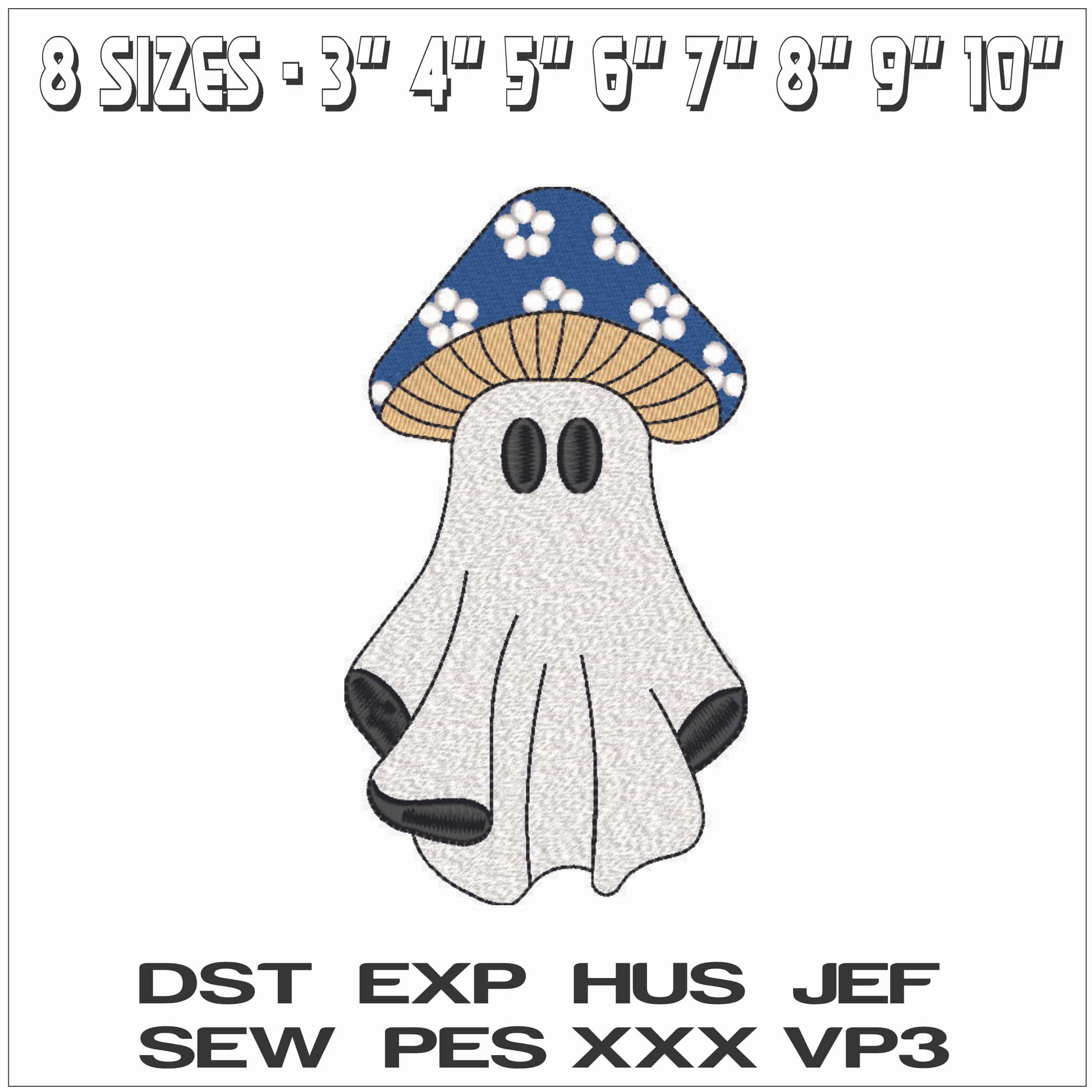 Boo Ghosts as Blue with Flowers Mushroom-Elegant embroidery design file - instant download — view 2