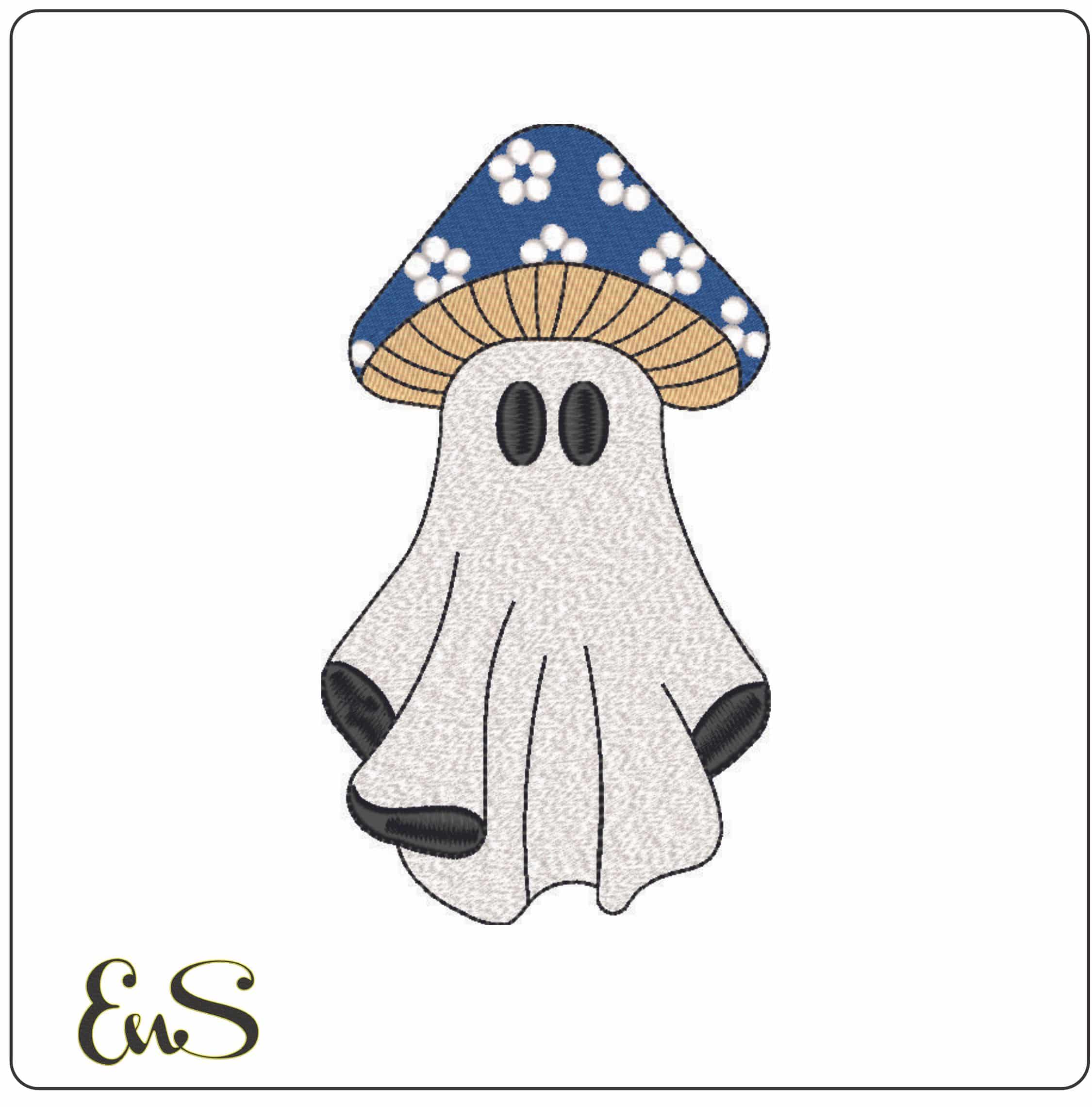 Boo Ghosts as Blue with Flowers Mushroom-Elegant embroidery design file - instant download