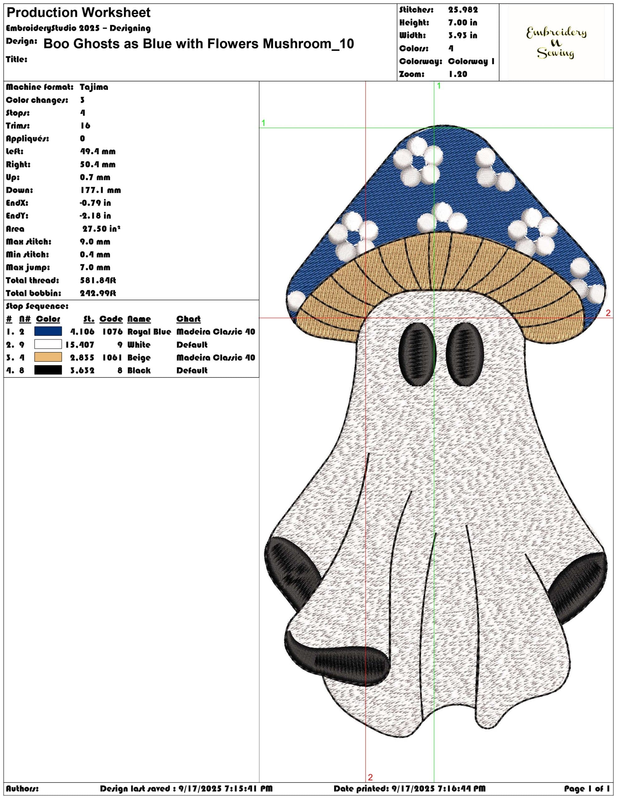 Boo Ghosts as Blue with Flowers Mushroom-Elegant embroidery design file - instant download — view 3