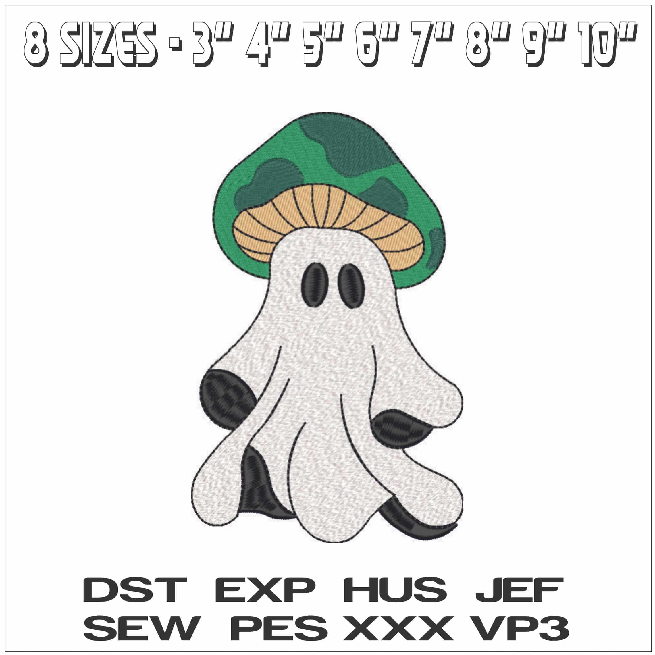 Boo Ghosts as Green Mushroom-Elegant embroidery design file - instant download — view 2