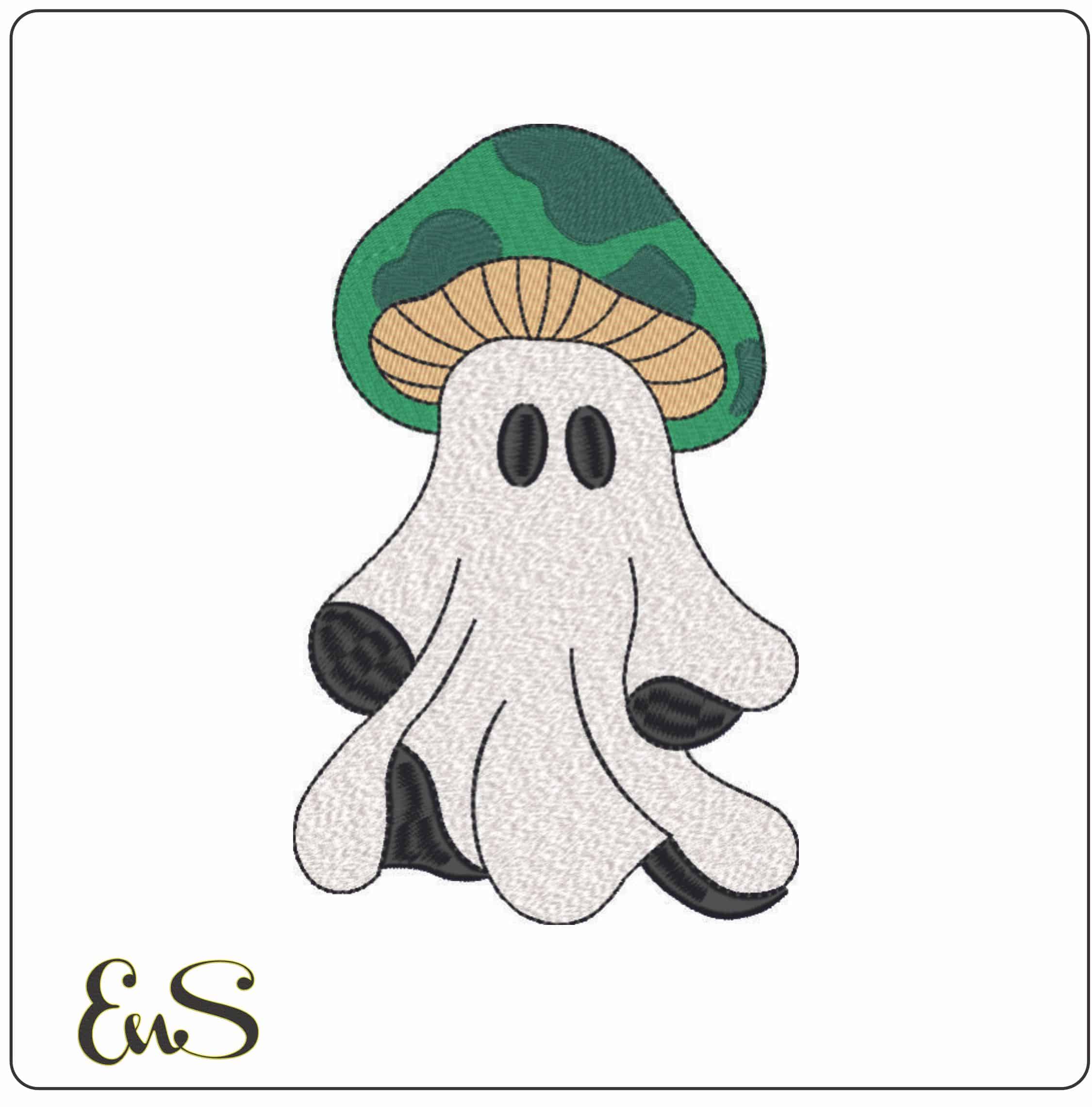 Boo Ghosts as Green Mushroom-Elegant embroidery design file - instant download
