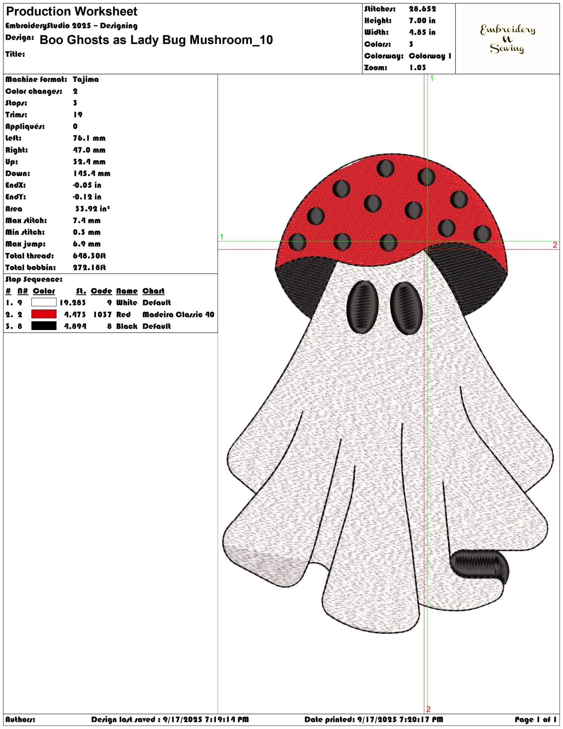 Boo Ghosts as Lady Bug Mushroom-Elegant embroidery design file - instant download — view 3