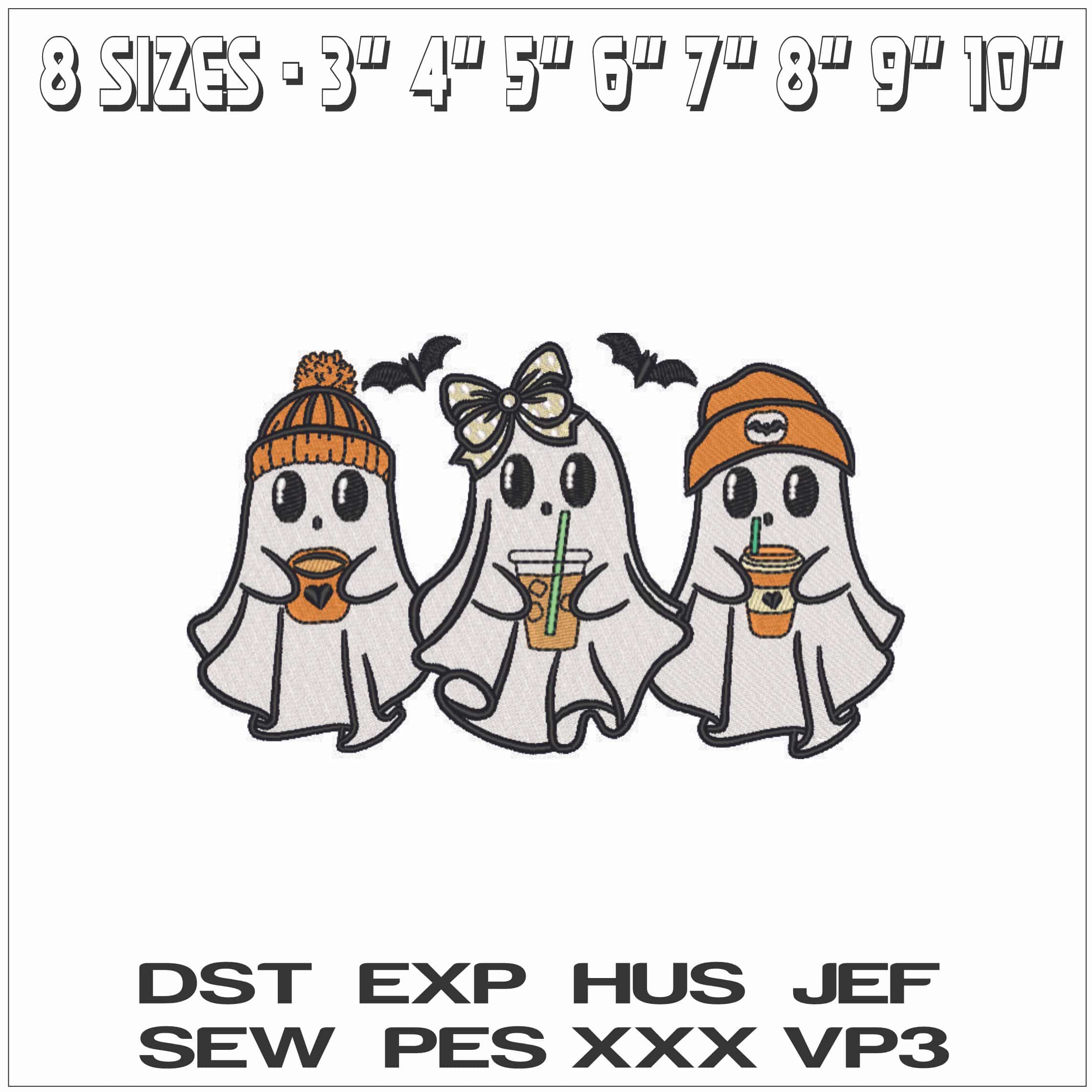Boo Ghosts with Drinks-Elegant embroidery design file - instant download — view 2