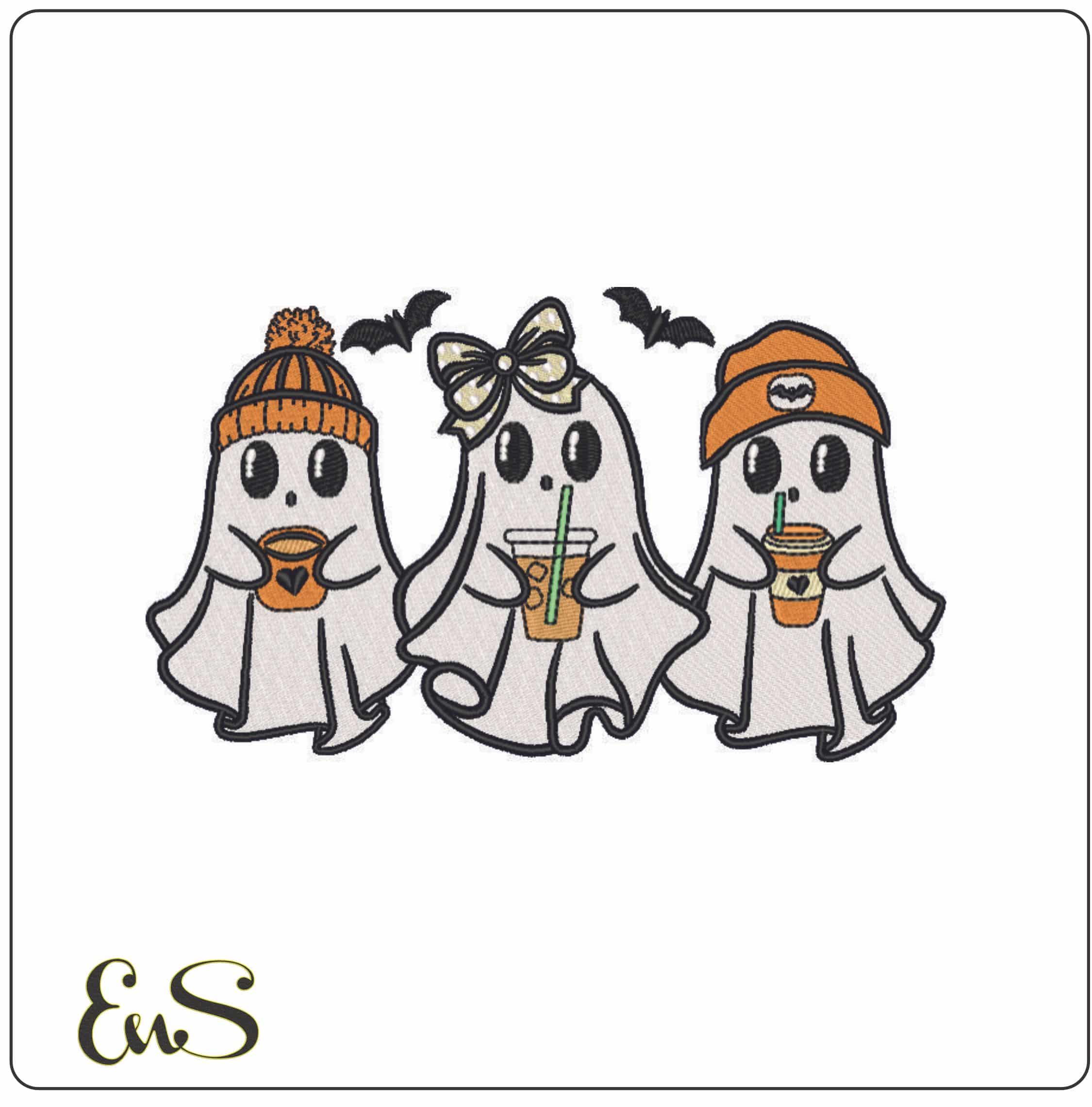 Boo Ghosts with Drinks-Elegant embroidery design file - instant download