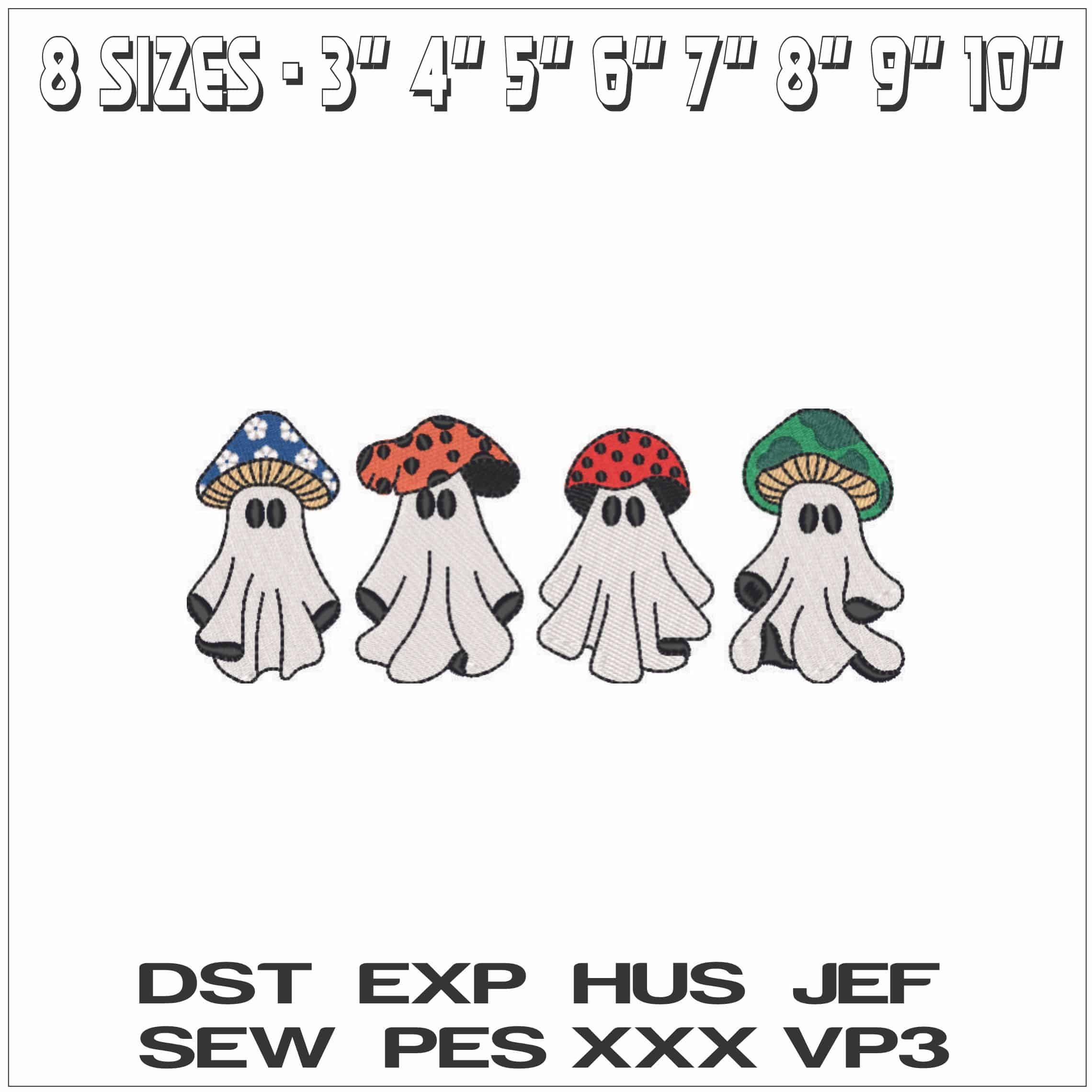 Boo Ghosts as Mushrooms-Elegant embroidery design file - instant download — view 2