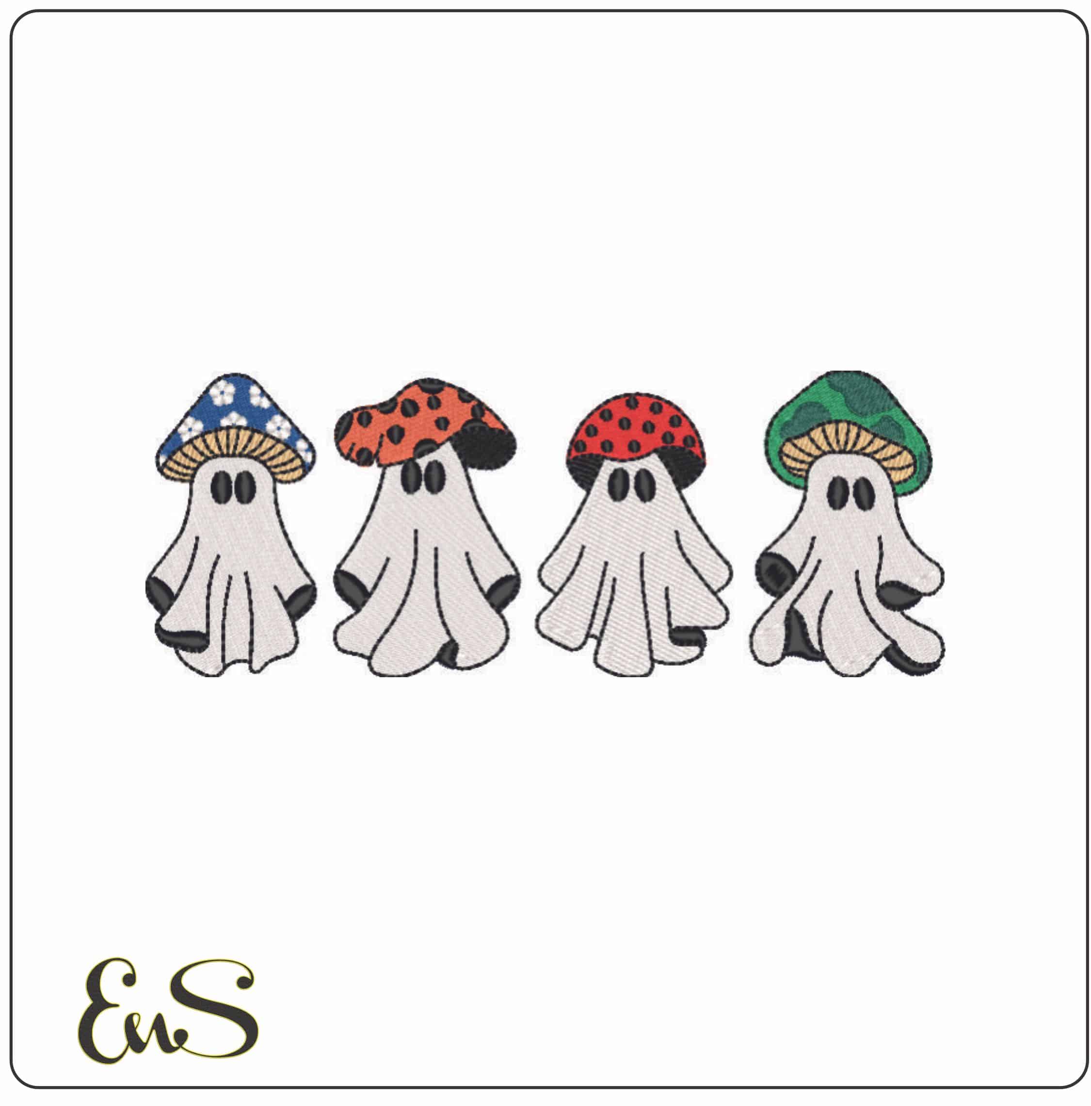 Boo Ghosts as Mushrooms-Elegant embroidery design file - instant download
