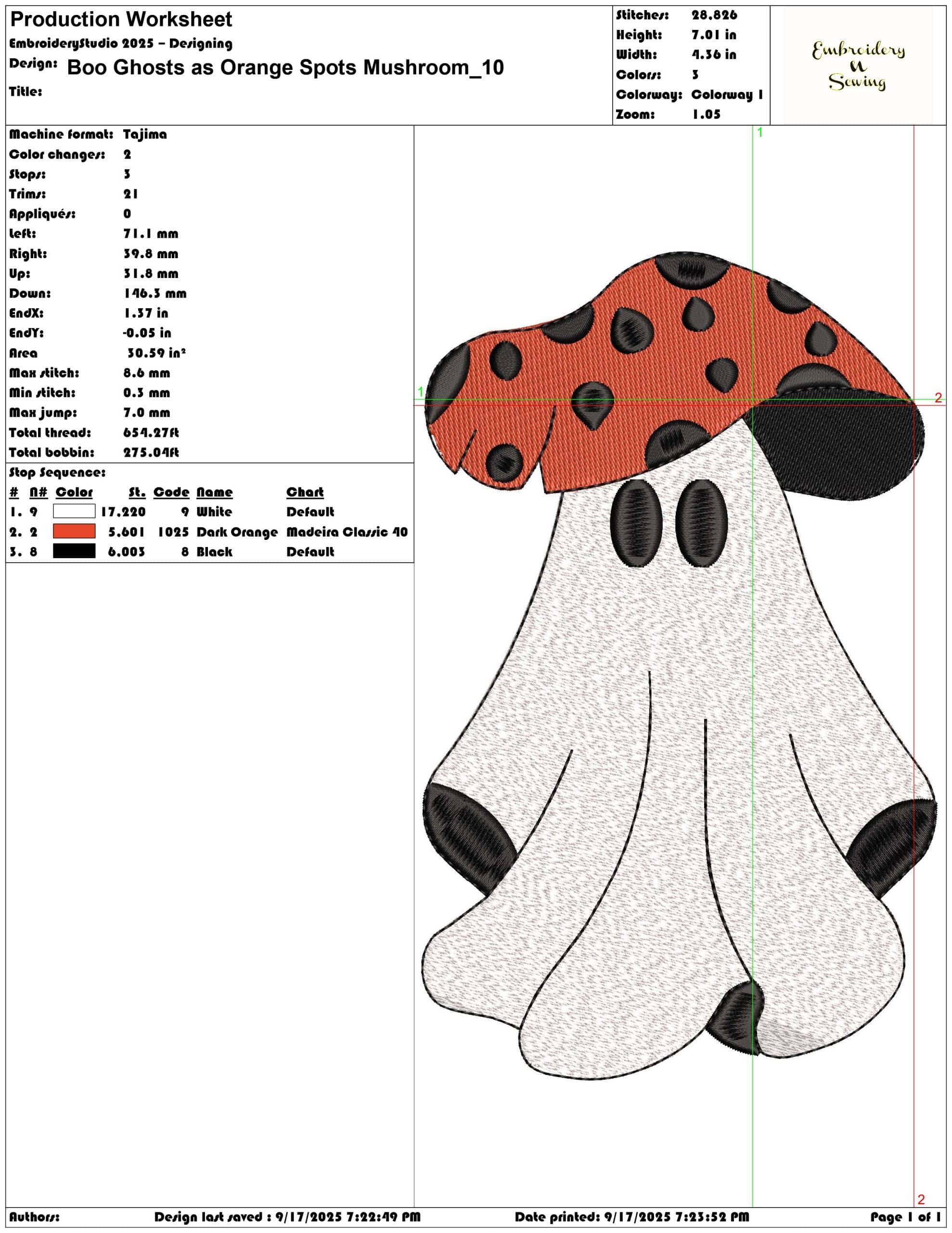 Boo Ghosts as Orange Spots Mushroom-Elegant embroidery design file - instant download — view 3