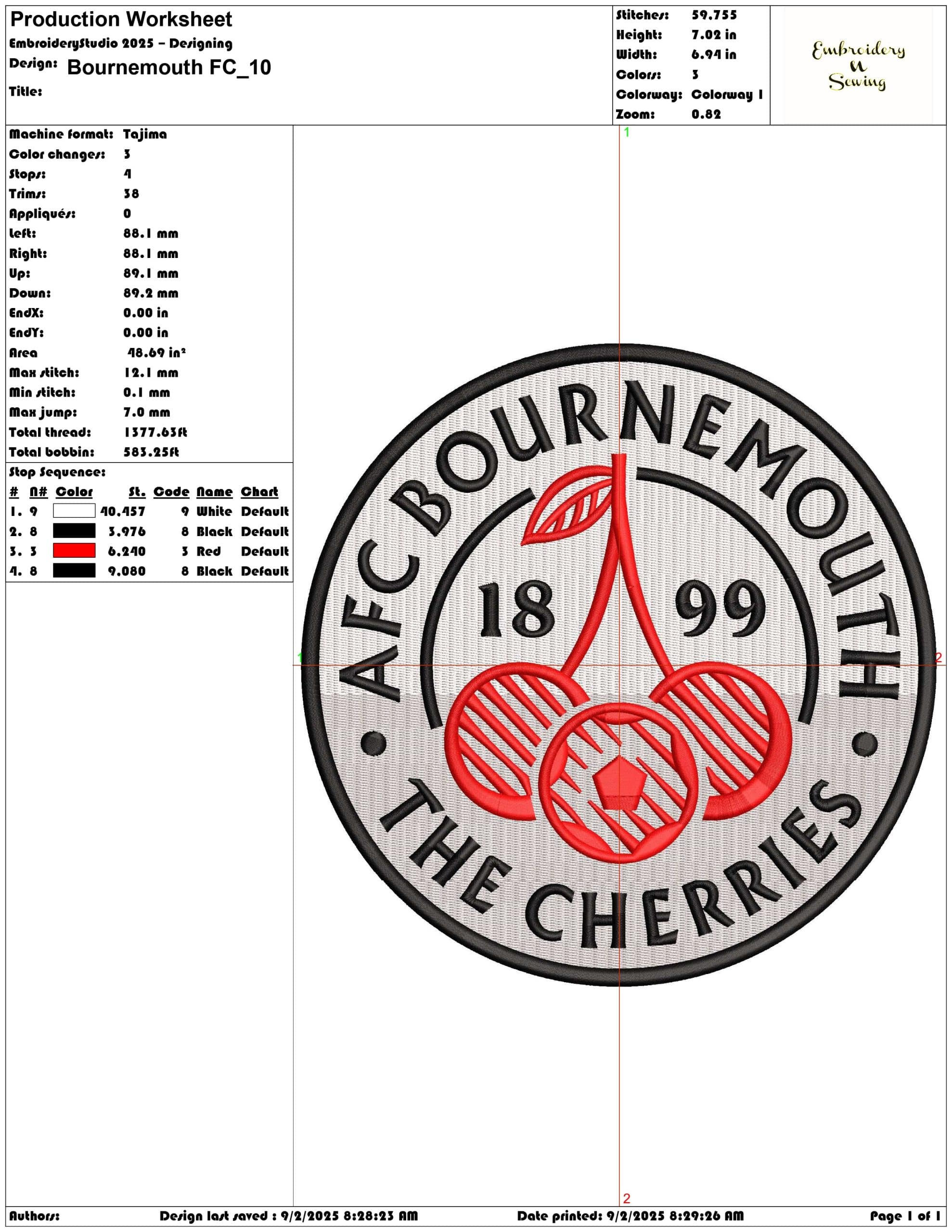 Bournemouth FC-Elegant embroidery design file - instant download — view 3