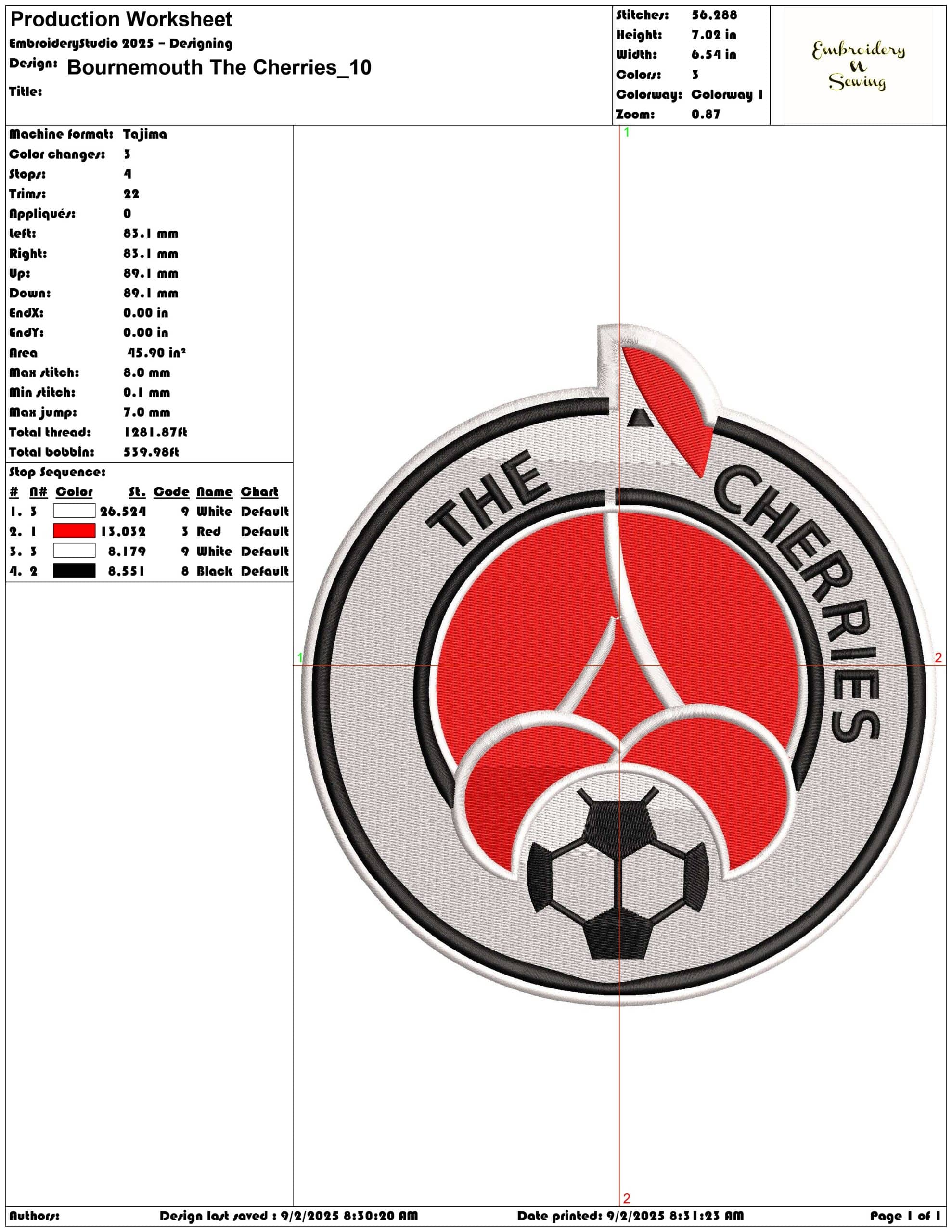 Bournemouth The Cherries-Elegant embroidery design file - instant download — view 3