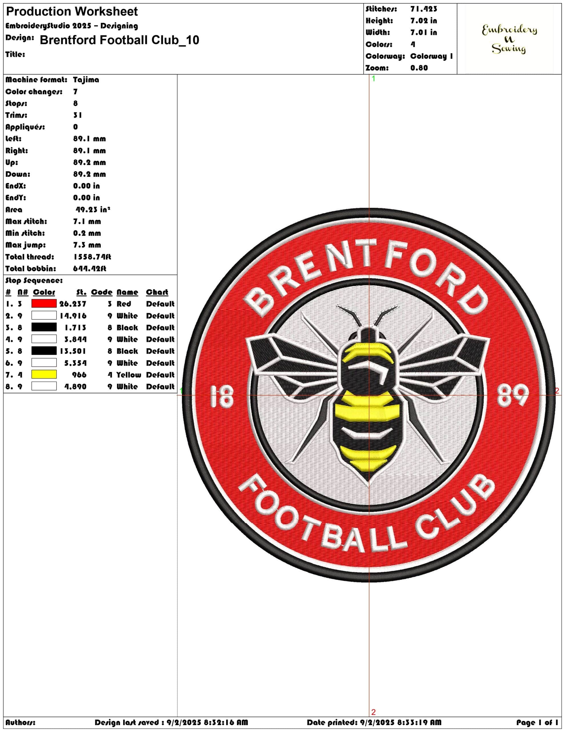 Brentford Football Club-Elegant embroidery design file - instant download — view 3