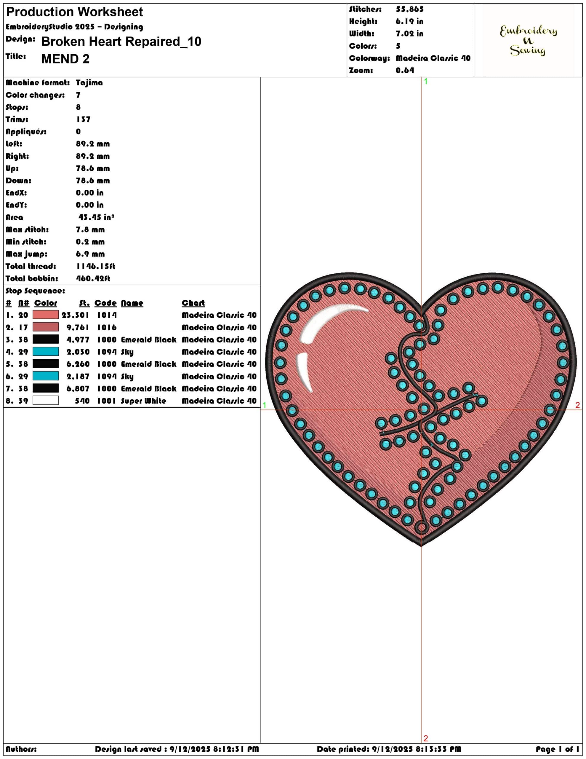 Broken Heart Repaired-Elegant embroidery design file - instant download — view 3