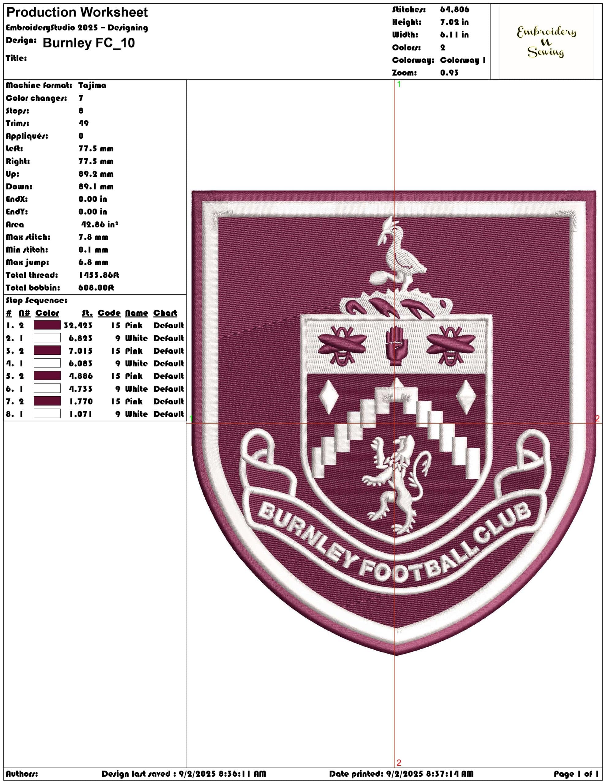 Burnley FC-Elegant embroidery design file - instant download — view 3