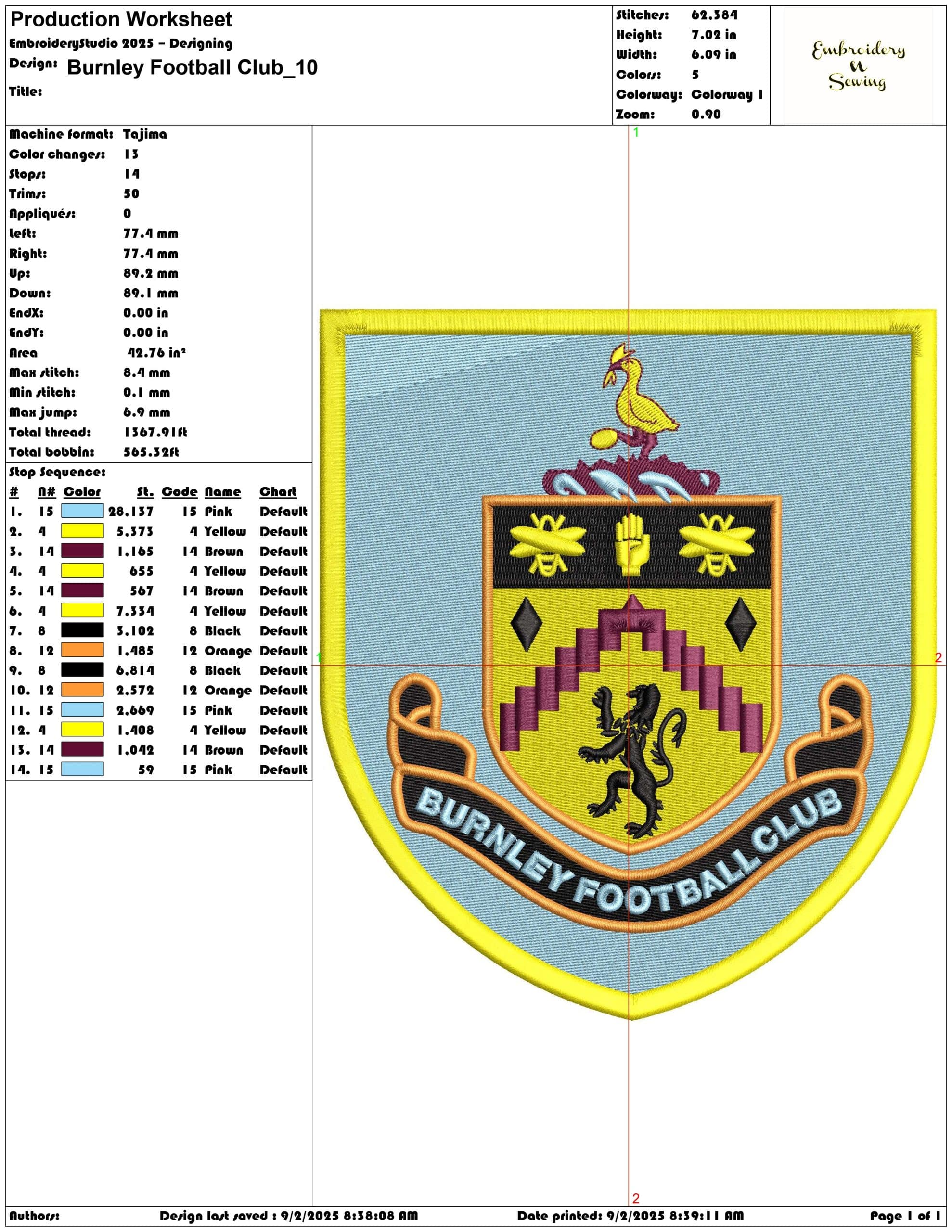 Burnley Football Club-Elegant embroidery design file - instant download — view 3