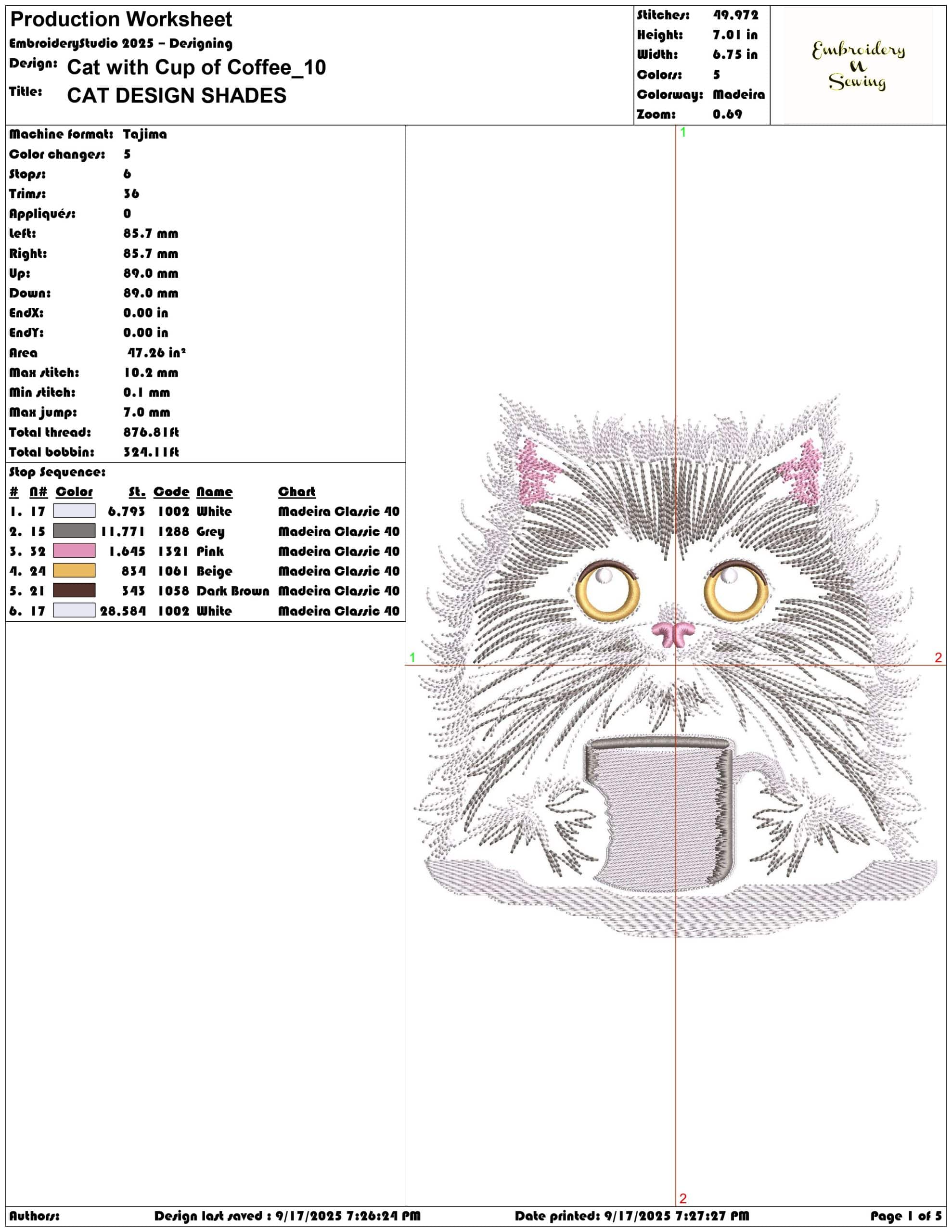 Cat with Cup of Coffee-Elegant embroidery design file - instant download — view 3