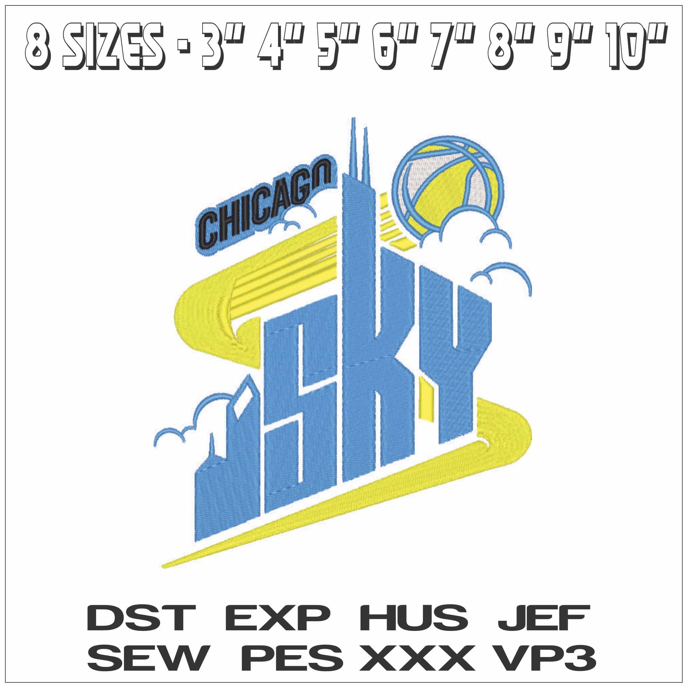 Chicago Sky 2006 - 2018 - WNBA-Elegant embroidery design file - instant download — view 2