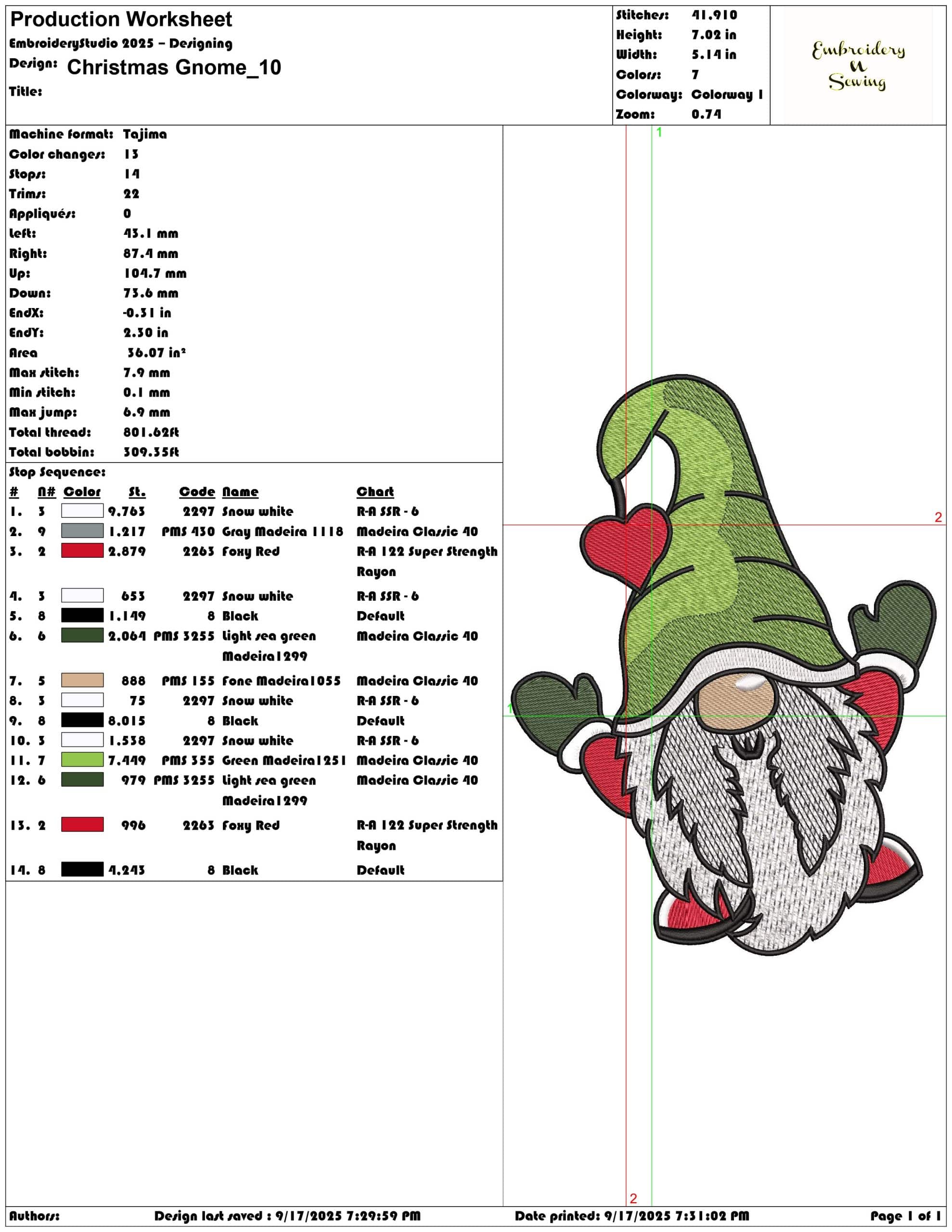 Christmas Gnome-Elegant embroidery design file - instant download — view 3