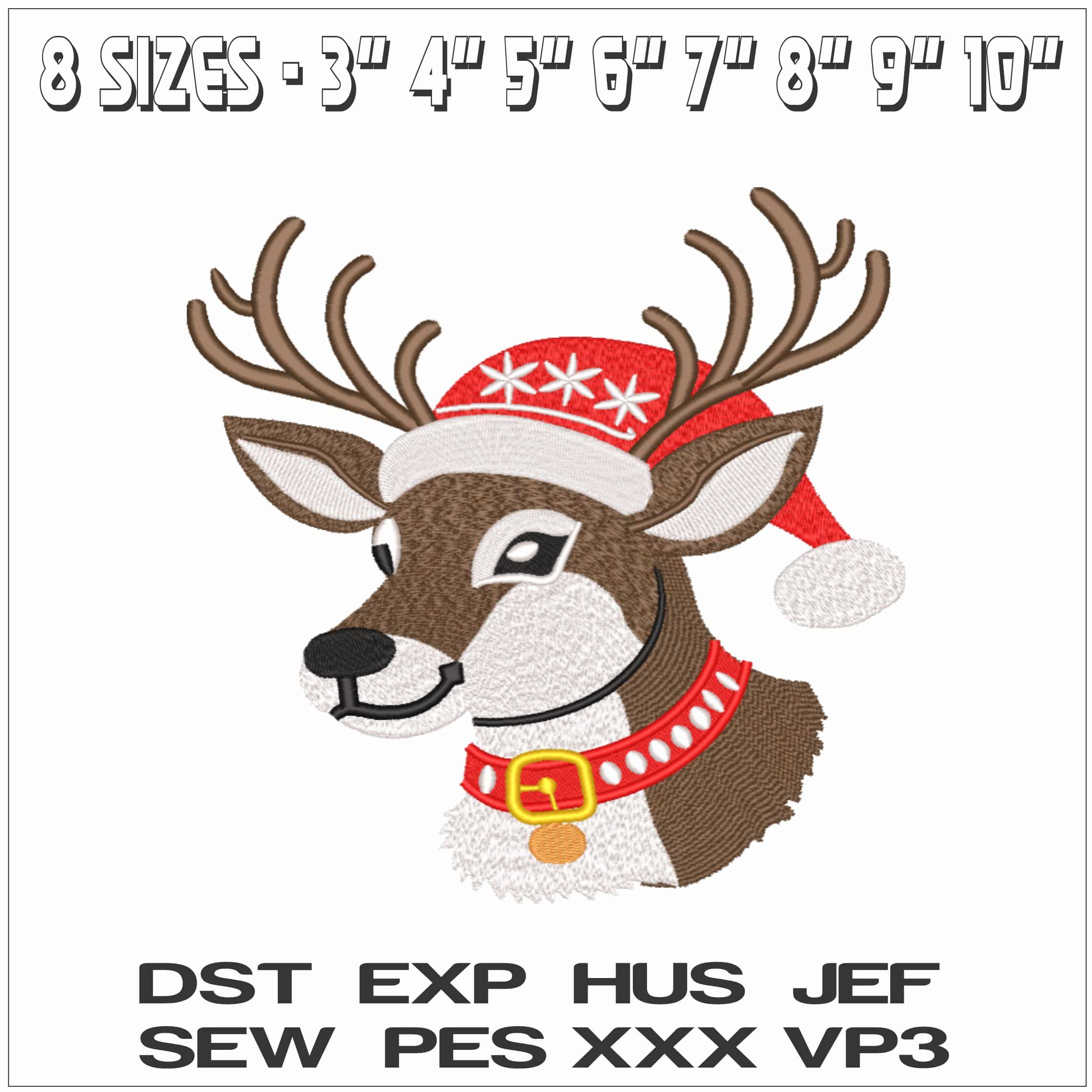 Christmas Reindeer head-Elegant embroidery design file - instant download — view 2
