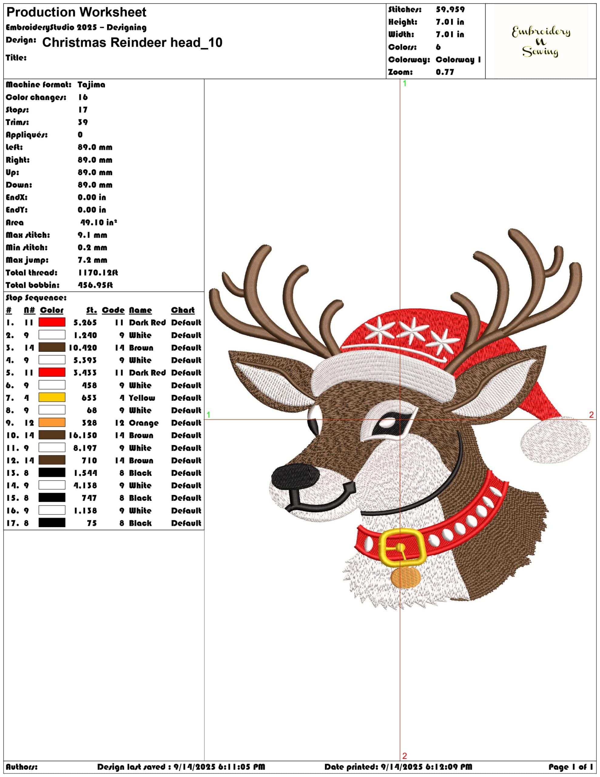 Christmas Reindeer head-Elegant embroidery design file - instant download — view 3