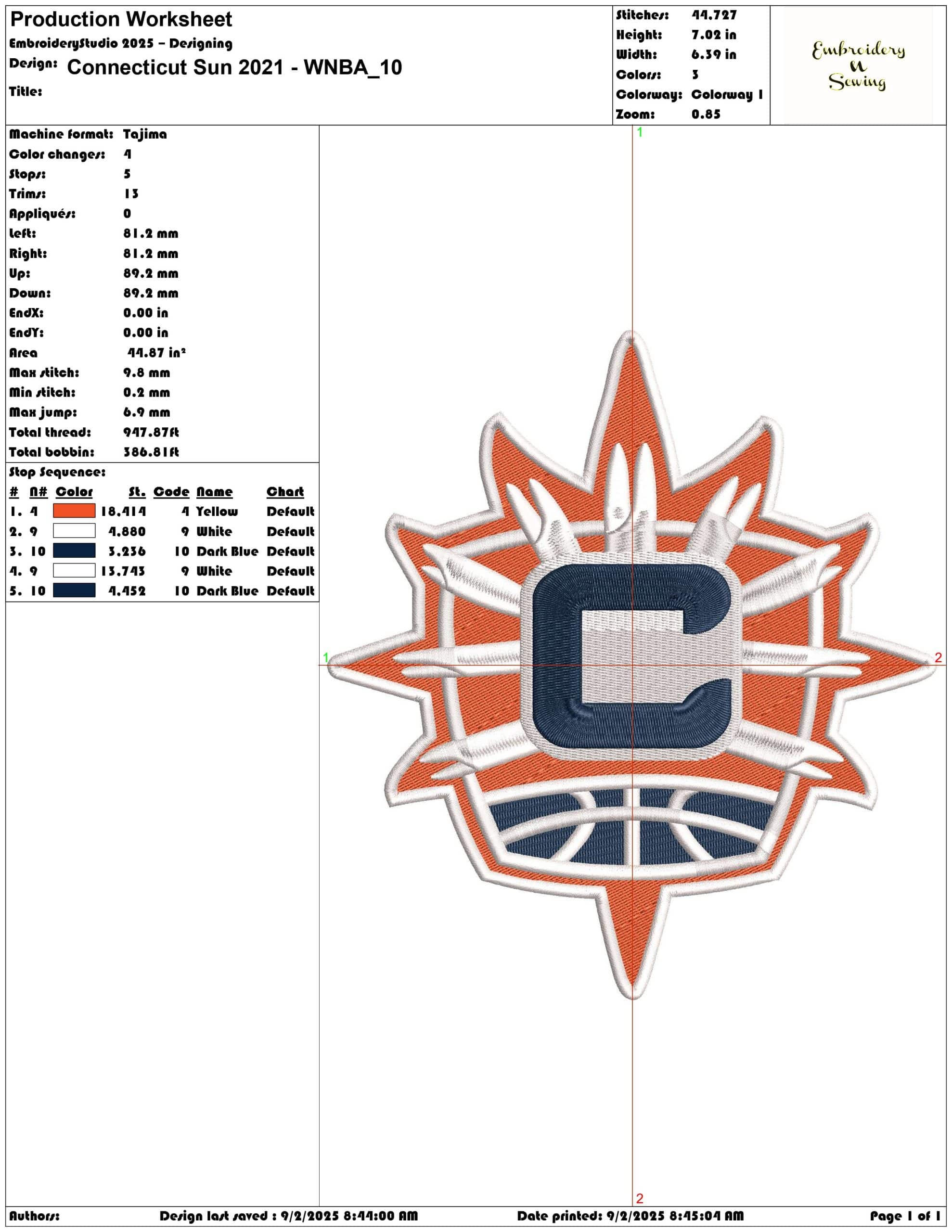 Connecticut Sun 2021 - WNBA-Elegant embroidery design file - instant download — view 3