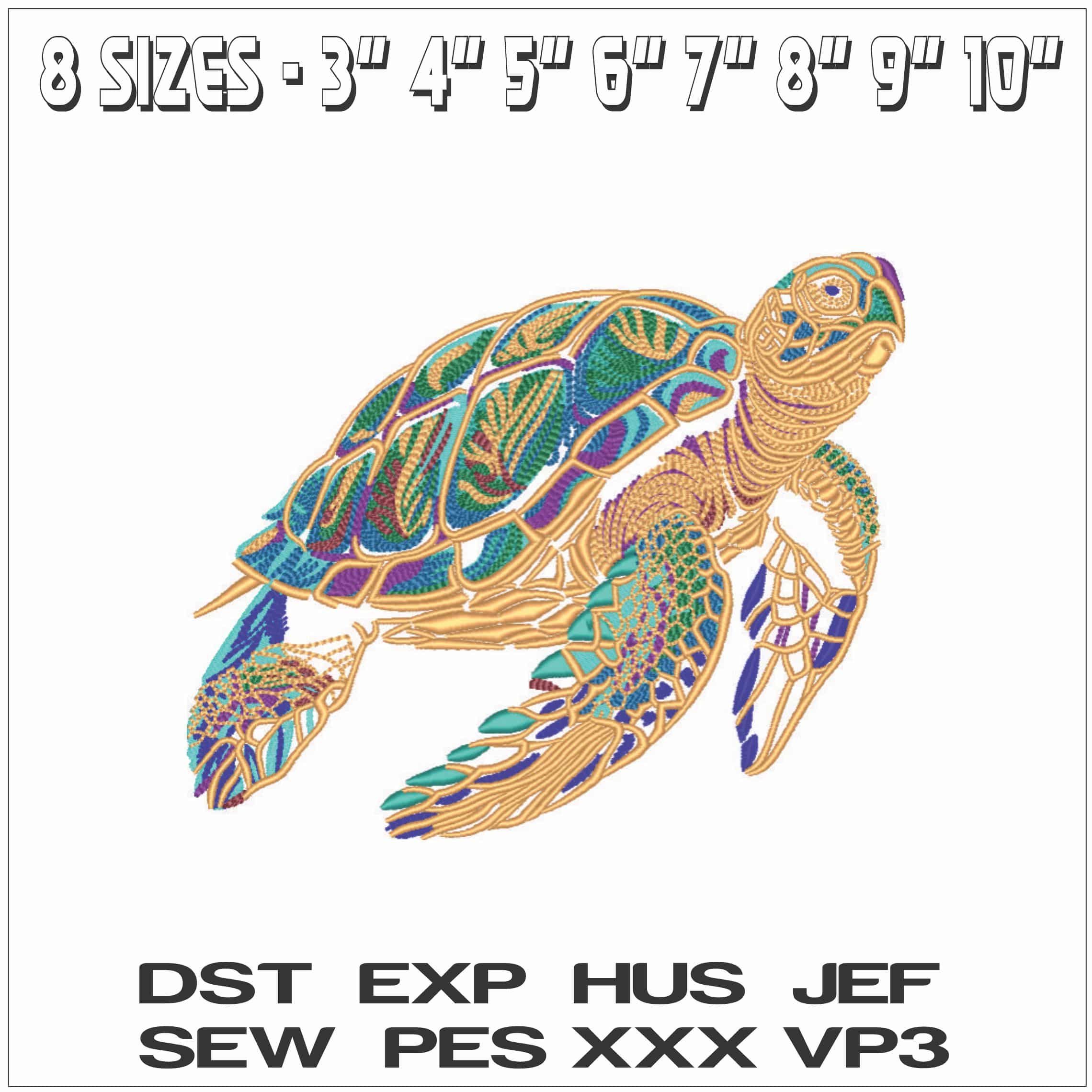 Colorful Turtle swimming-Elegant embroidery design file - instant download — view 2