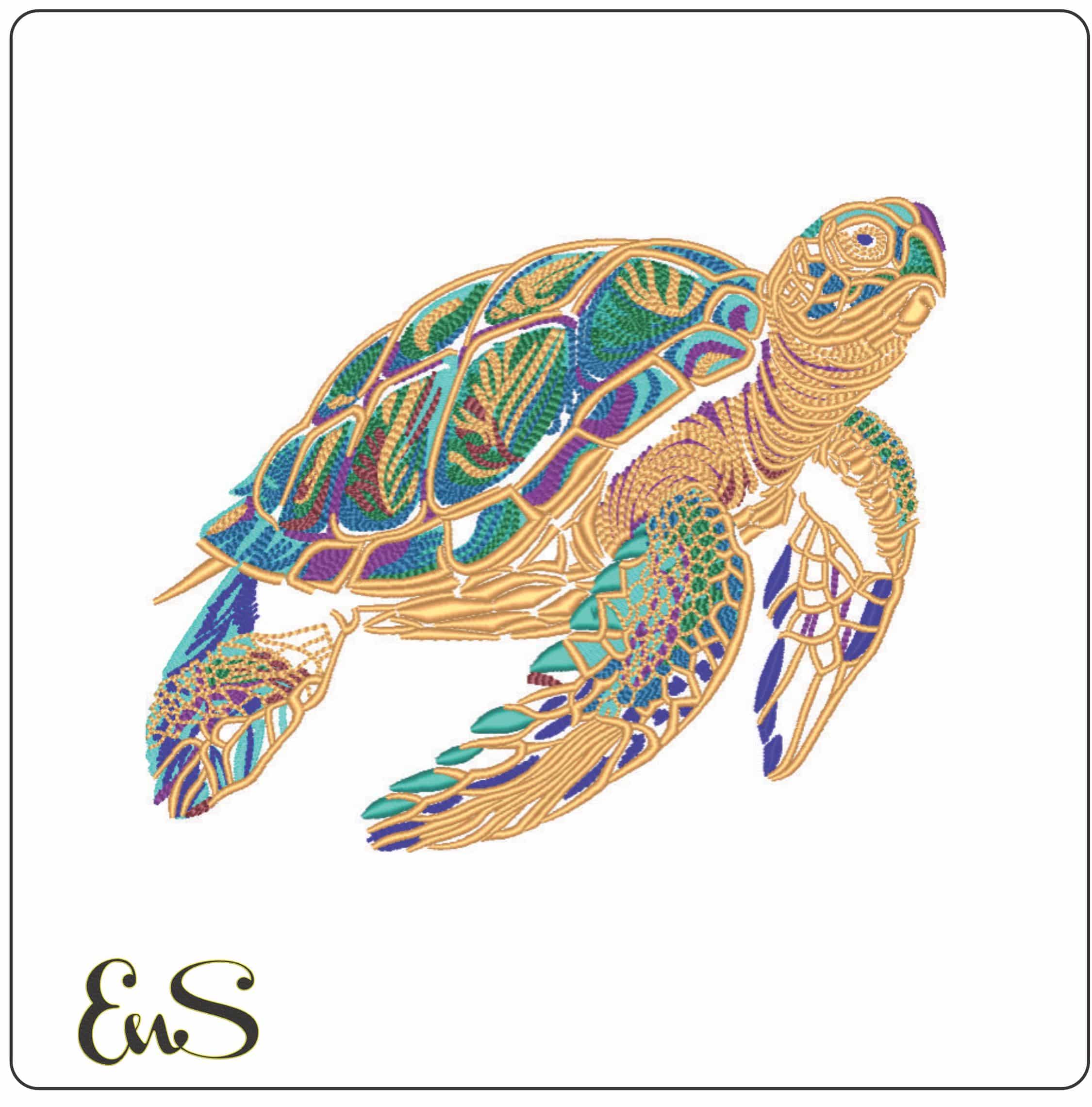 Colorful Turtle swimming-Elegant embroidery design file - instant download
