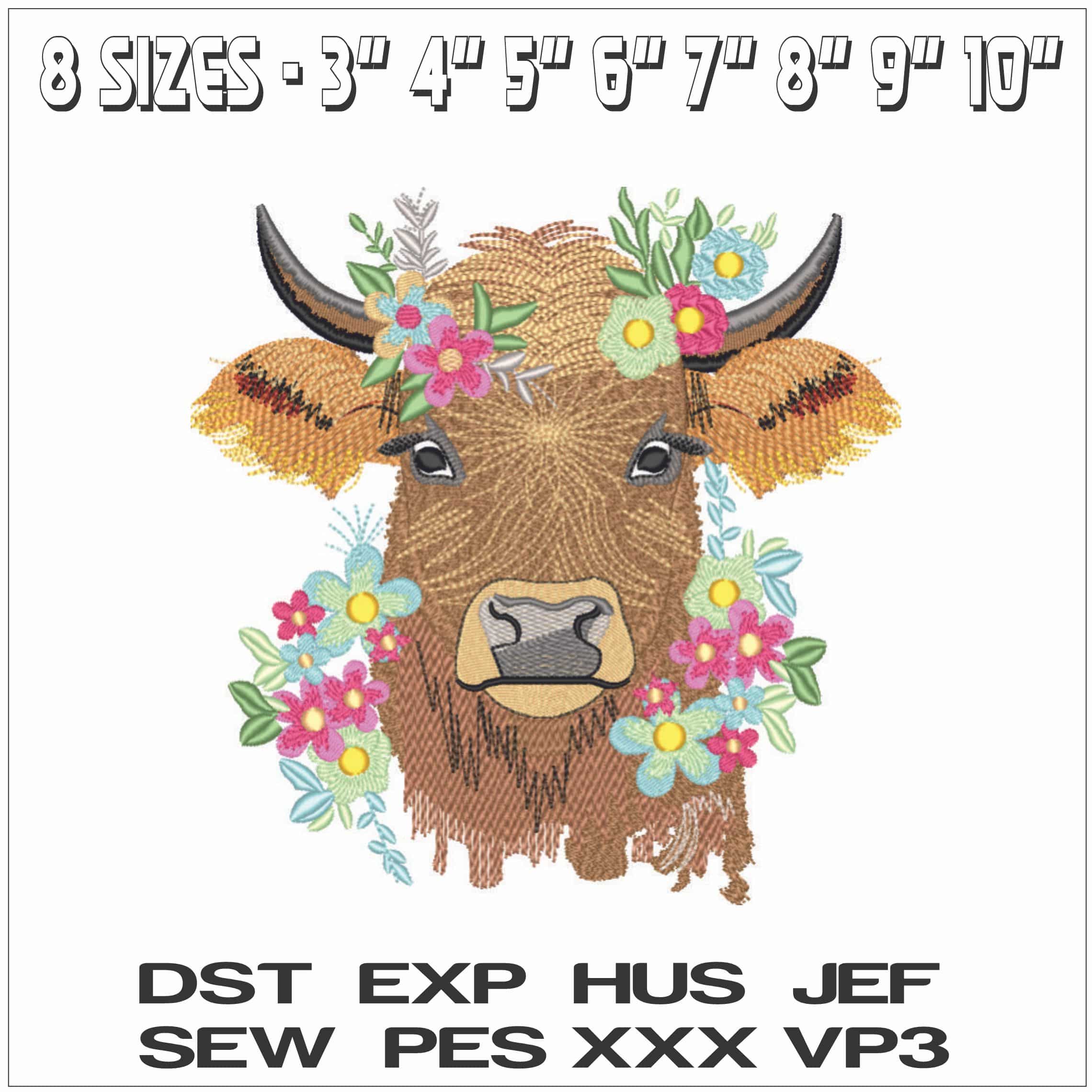 Cow Face with Flowers-Elegant embroidery design file - instant download — view 2