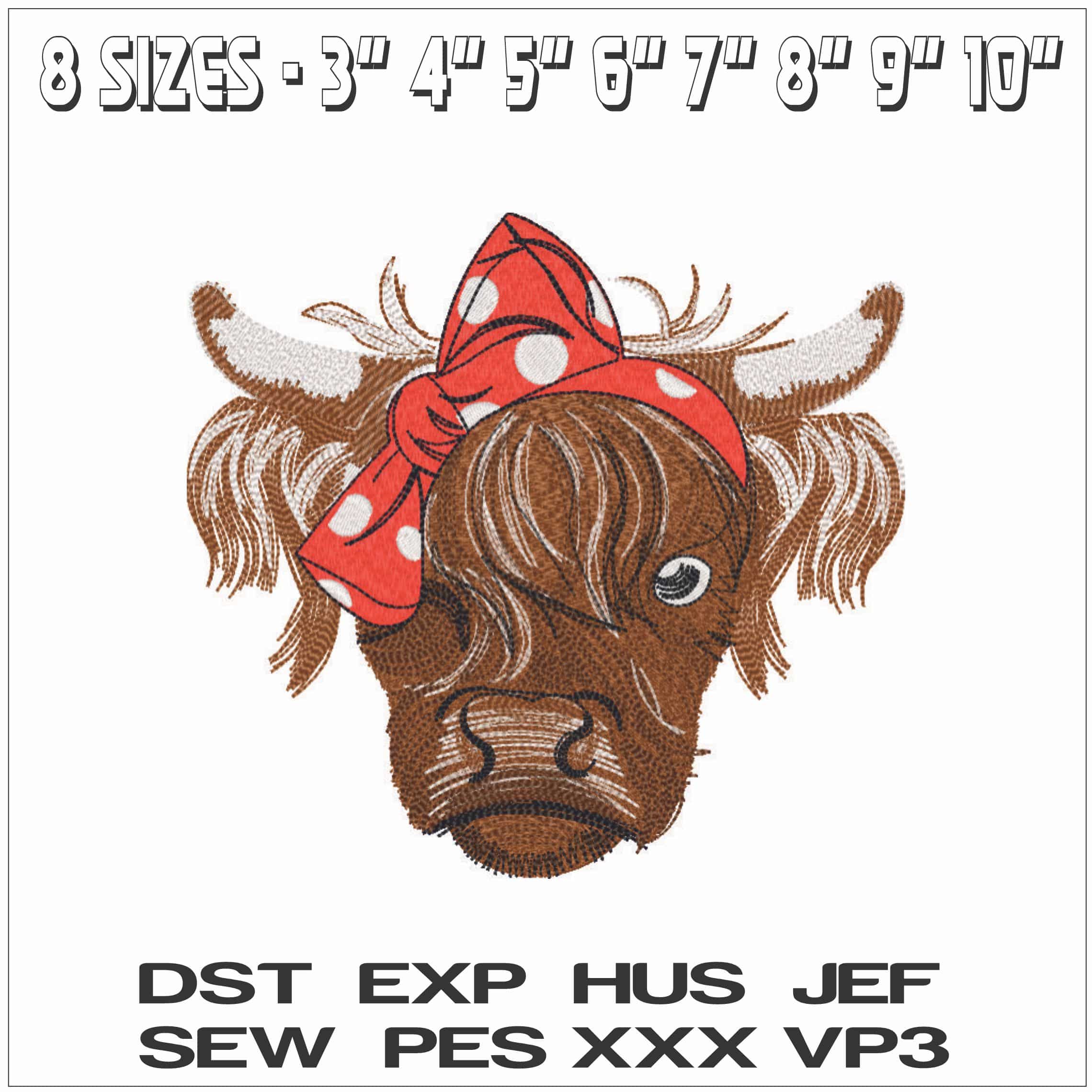 Cow Face with Red Bow-Elegant embroidery design file - instant download — view 2
