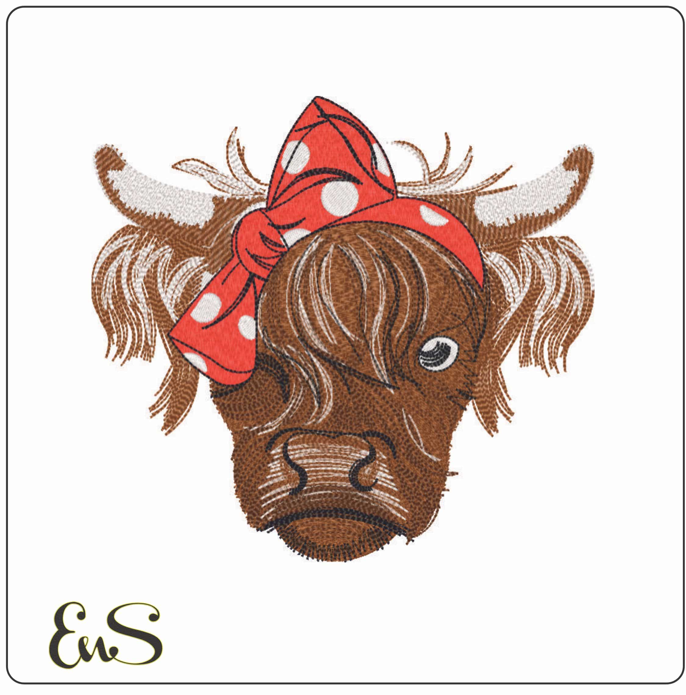 Cow Face with Red Bow-Elegant embroidery design file - instant download