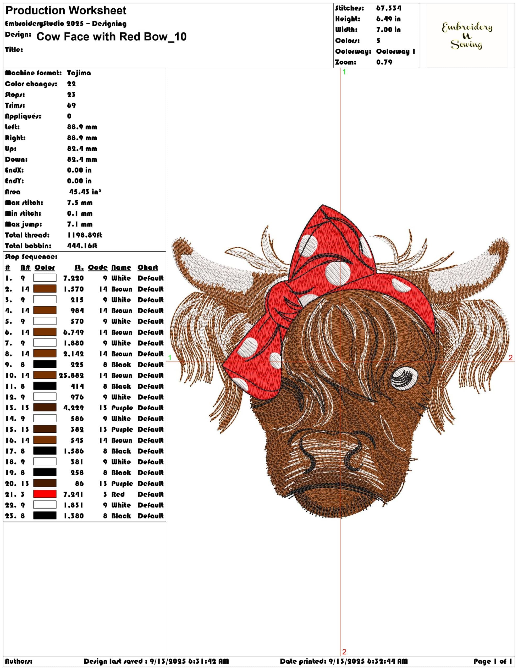 Cow Face with Red Bow-Elegant embroidery design file - instant download — view 3